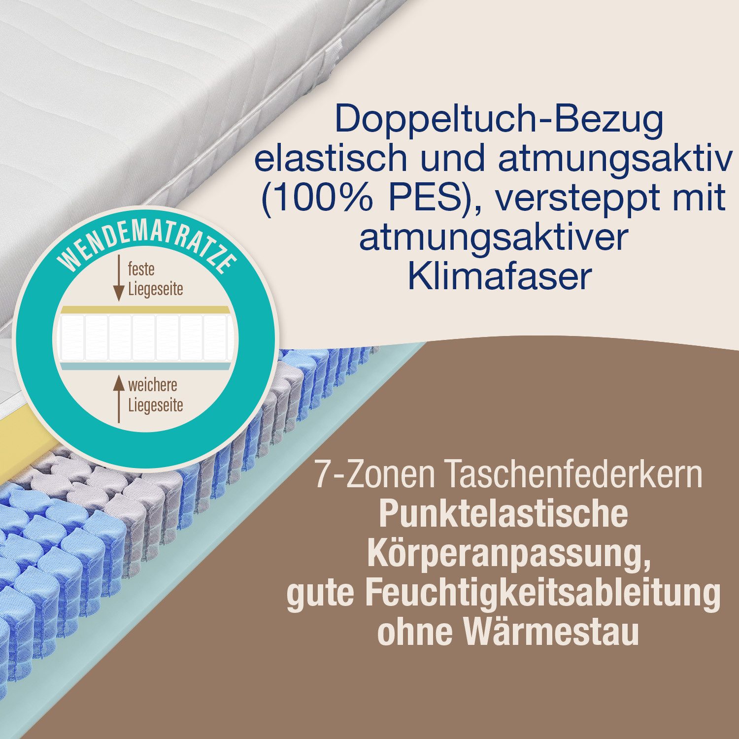 Taschenfederkernmatratze Ortho Strong, Beco, 20 cm hoch, 2 Härtegrade in 1 Matratze, 100 Nächte Probeschlafen – Bild 4 von 5