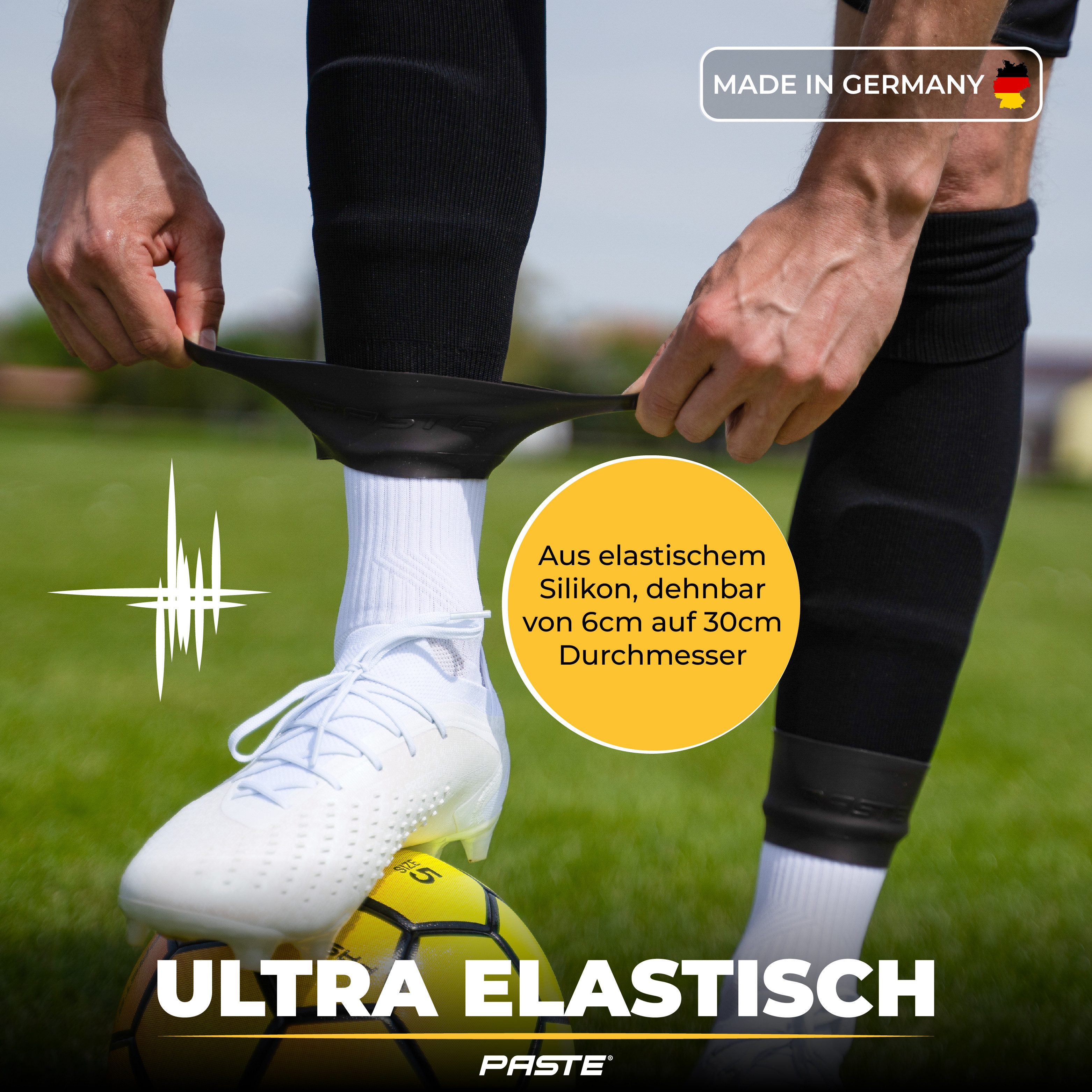 PASTE® Schienbeinschonerhalter Stutzenhalter Silikon Fußball - DAS ORIGINAL - Damen, Herren & Kinder, Schienbeinschoner Halter & Halterung (Guard Stays) Einheitsgröße