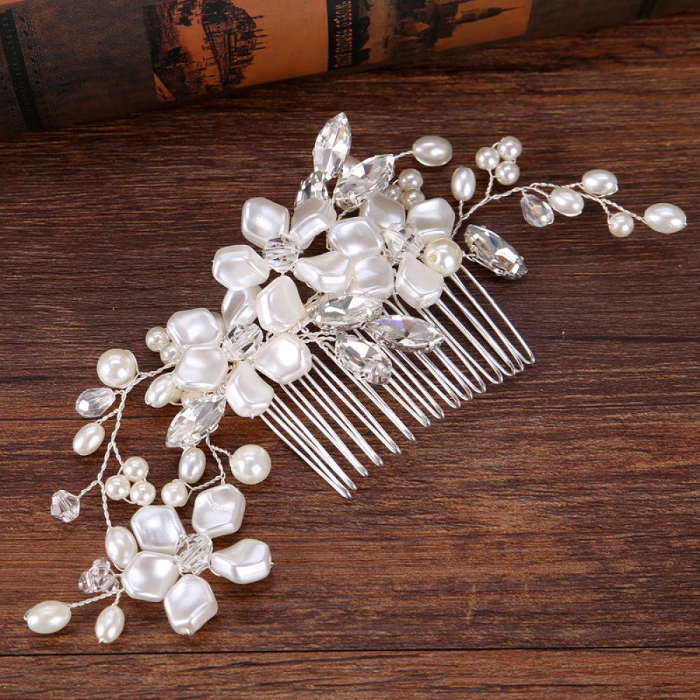 (1-tlg) Blumen-Kupferdraht-Einsatzkamm-Kopfbedeckung Diadem Braut-Perlen-weiße WaKuKa