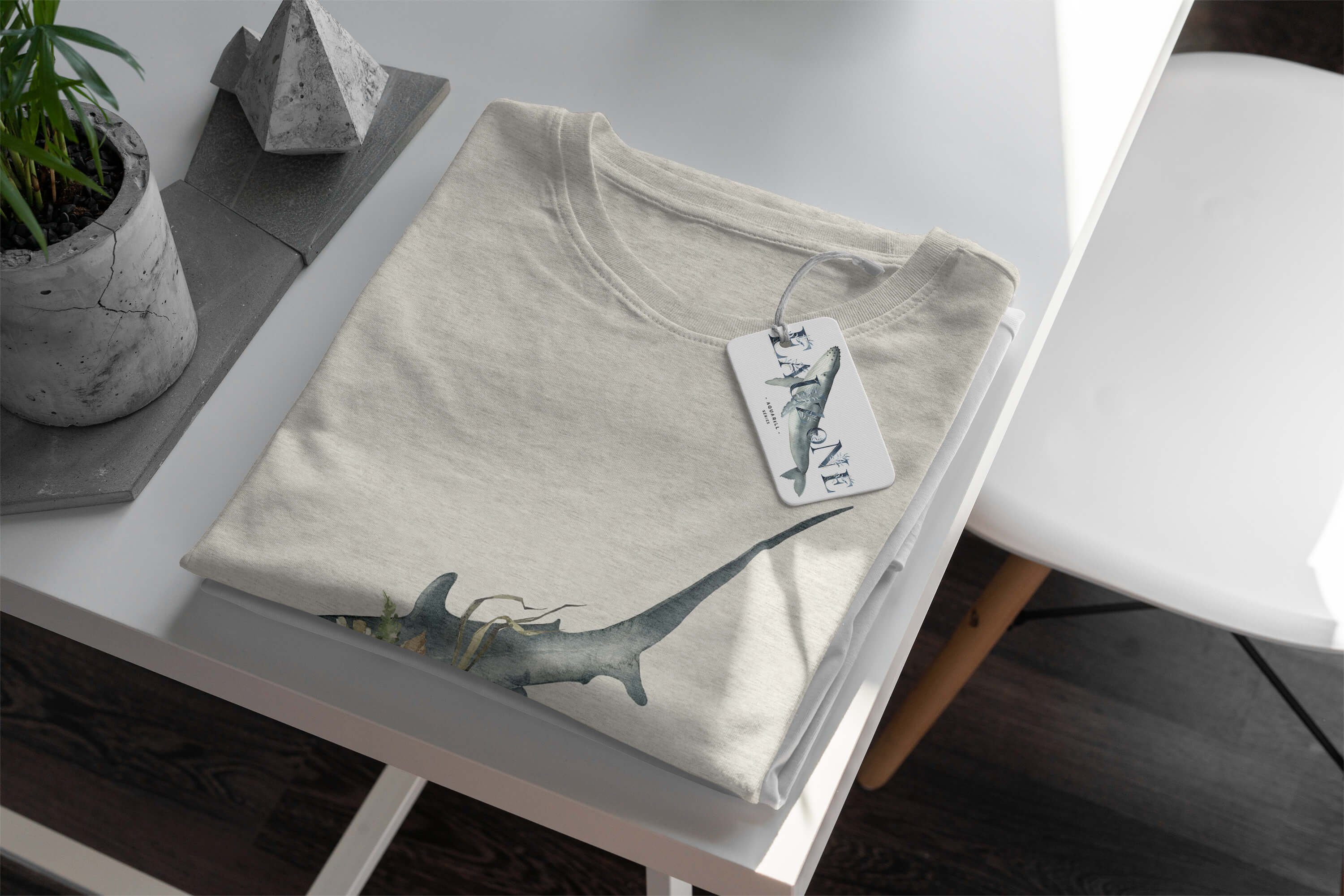 Sinus Hai gekämmte Ökomode Motiv Nachhaltig T-Shirt Bio-Baumwolle Art Blumen Wasserfarben a Herren T-Shirt Shirt 100% (1-tlg)