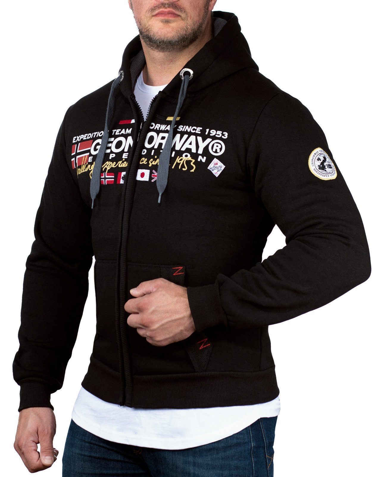 Geographical Norway schwarz Aufdruck Design Herren bagaliator Kapuzensweatjacke Hoodie (1-tlg)