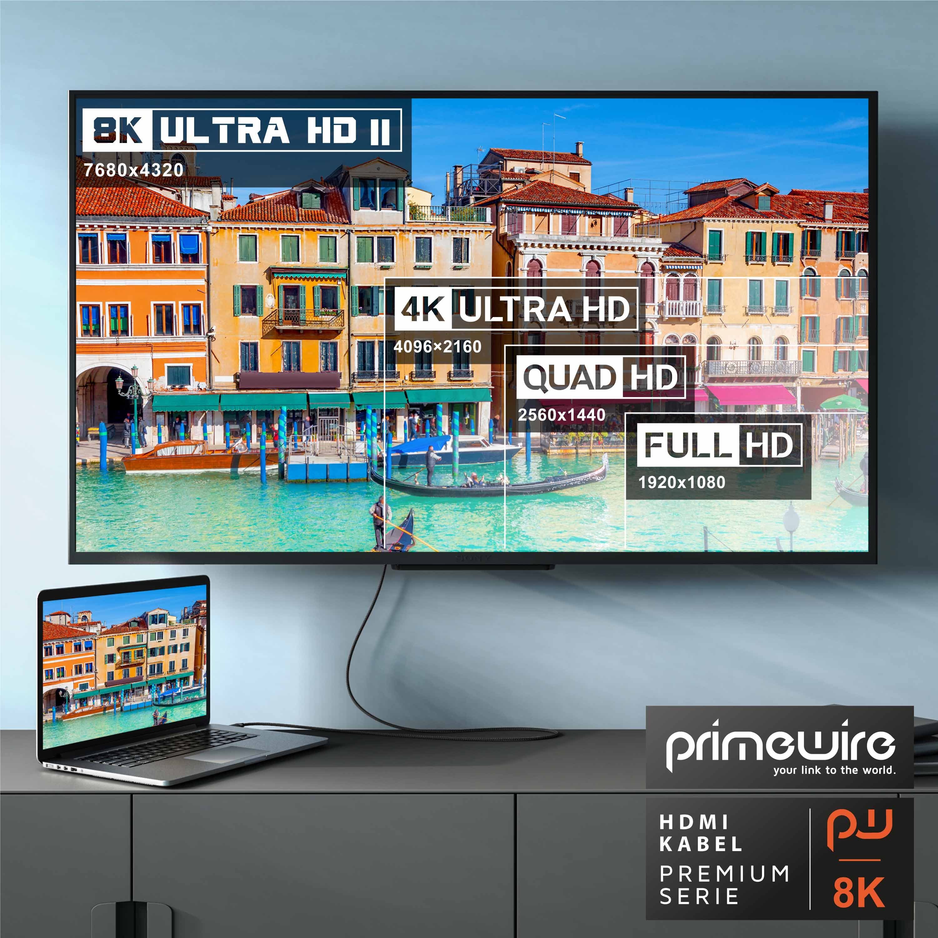 Primewire 8K @ 120Hz / 4K @ 240Hz DSC, Ultra High Speed, Nylonummantelung, 0,25m HDMI-Kabel, 2.1, HDMI Typ A (25 cm), 48 Gbit/s Bandbreite, eARC, CEC, HDCP, für – Bild 5 von 5