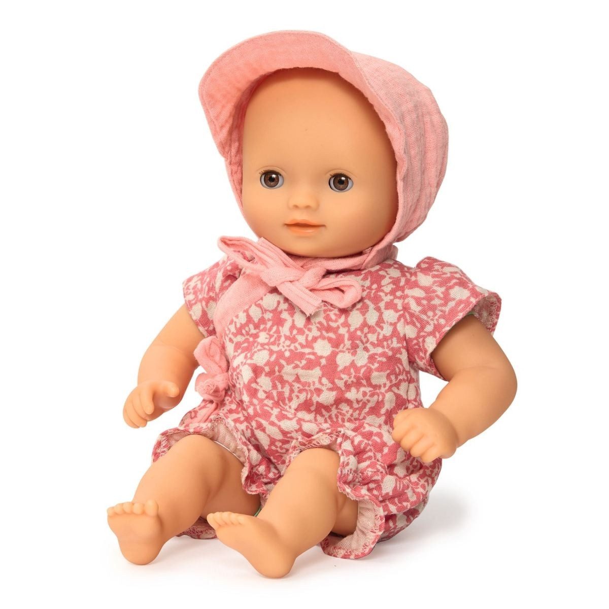 DJECO Babypuppe Pomea weiche Babypuppe Jacinthe 32 cm sommerliches Outfit ab 18 M
