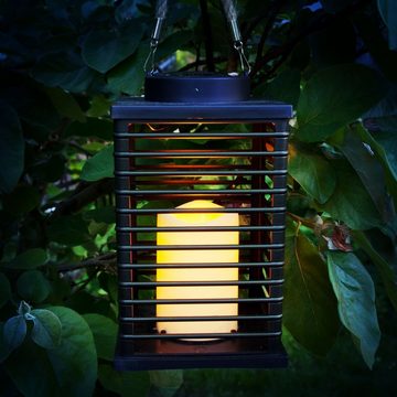 Grafner LED Solarleuchte LED Solar Laterne mit Kerze 24cm Außen Windlicht mit Kordel, LED fest integriert, warmweiß, LED Solar Laterne