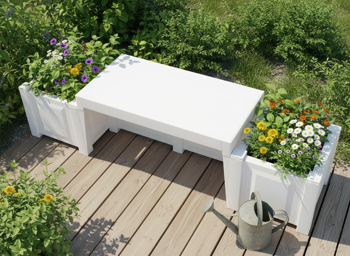 KHW Gartenbank Berlin, mit zwei Pflanzkästen, weiß