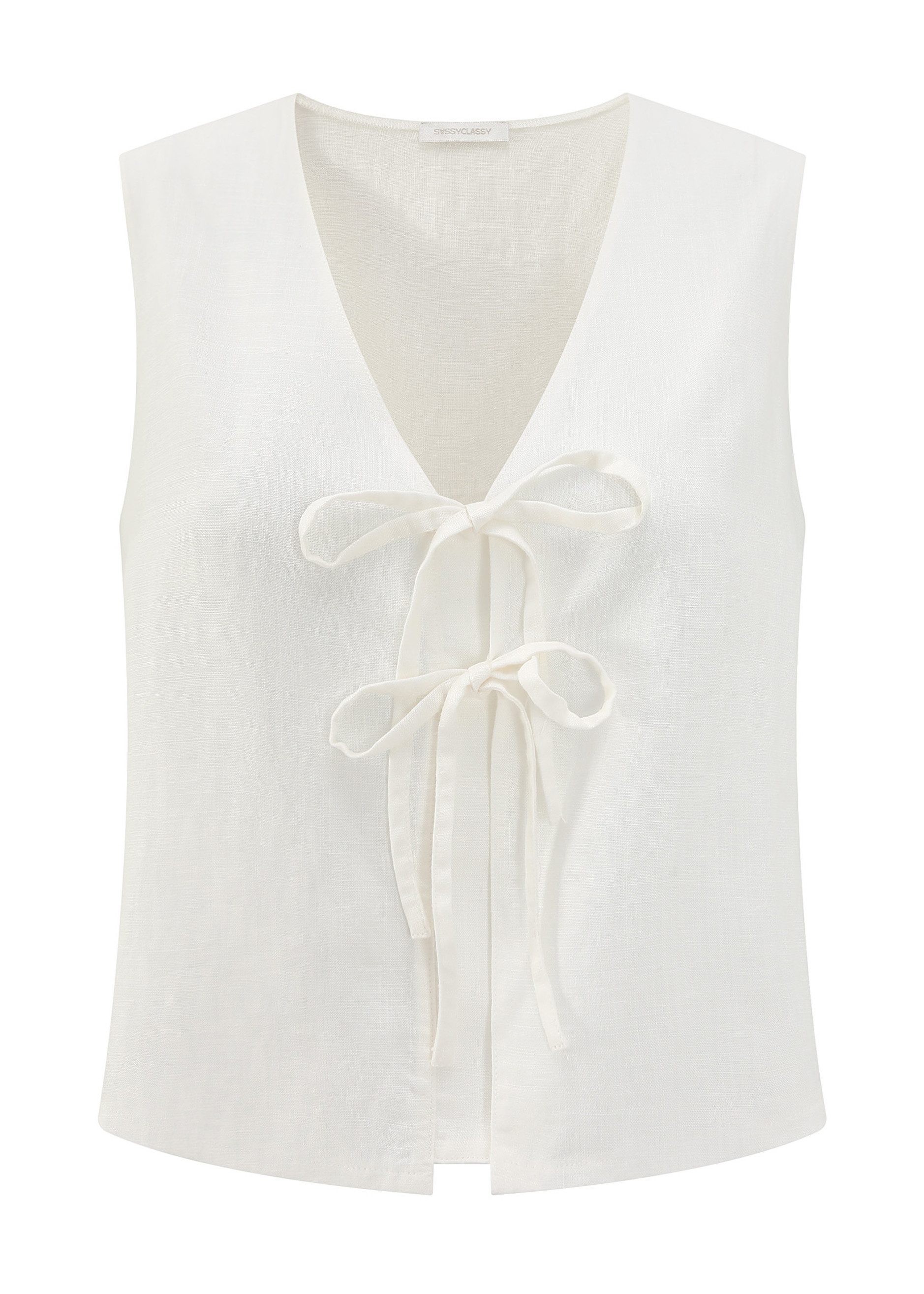 SASSYCLASSY T-Shirt Leinen Top Damen mit Schleifenverschluss Trägertop aus günstig online kaufen