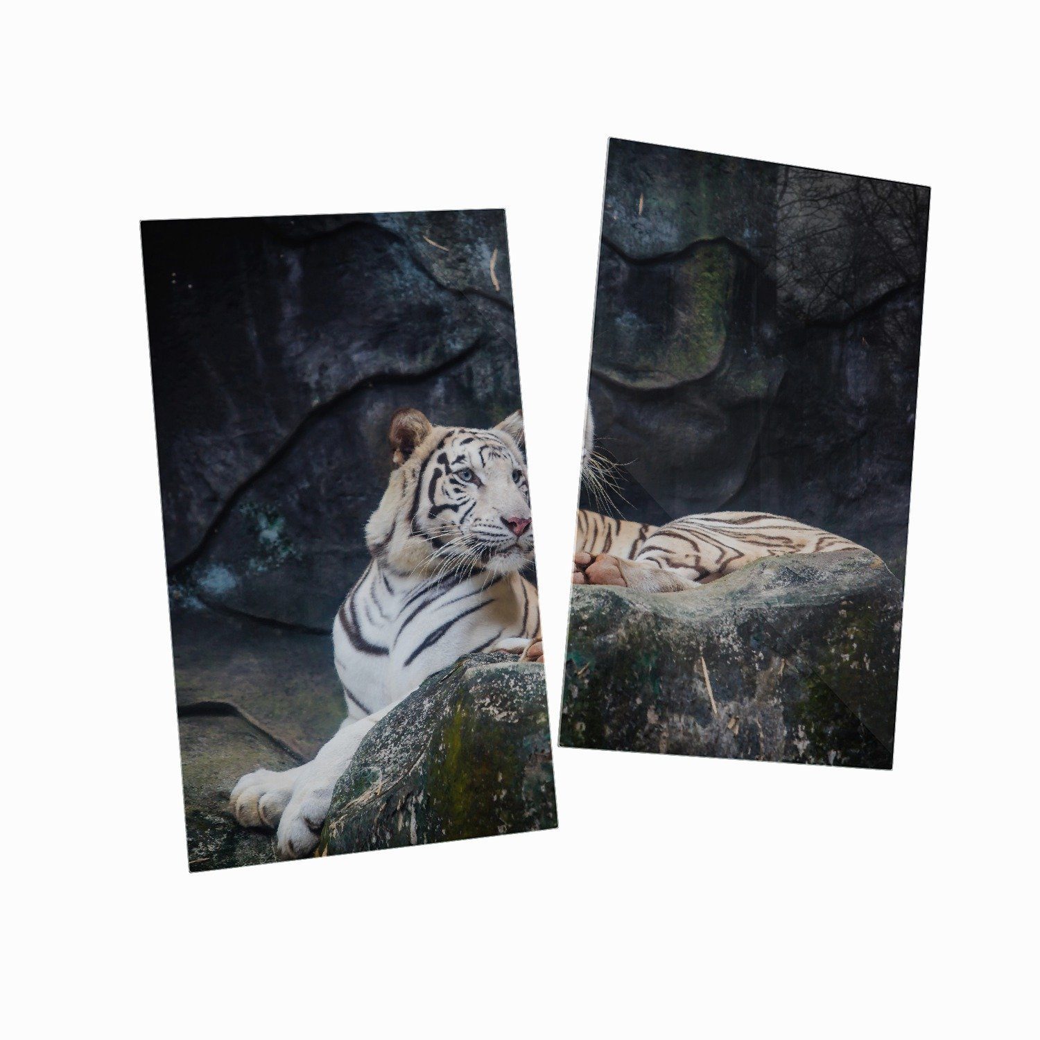 Herd-Abdeckplatte Tiger ESG-Sicherheitsglas, 2 tlg., Größen verschiedene auf Felsen, einem 5mm inkl. Noppen), Wallario Weißer (Glasplatte,