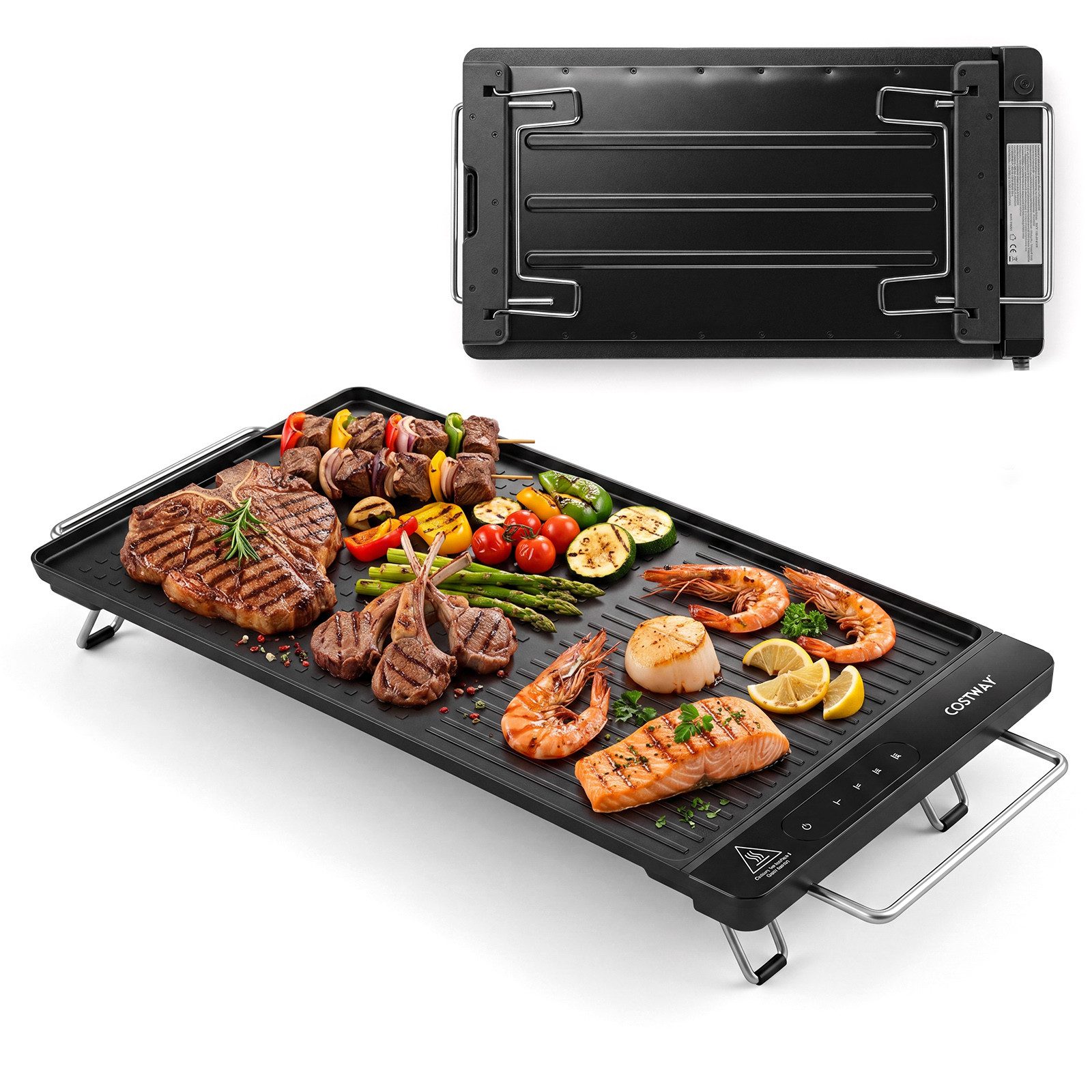 COSTWAY Tischgrill, 1300 W, elektrische Grillplatte mit Touch-Panel
