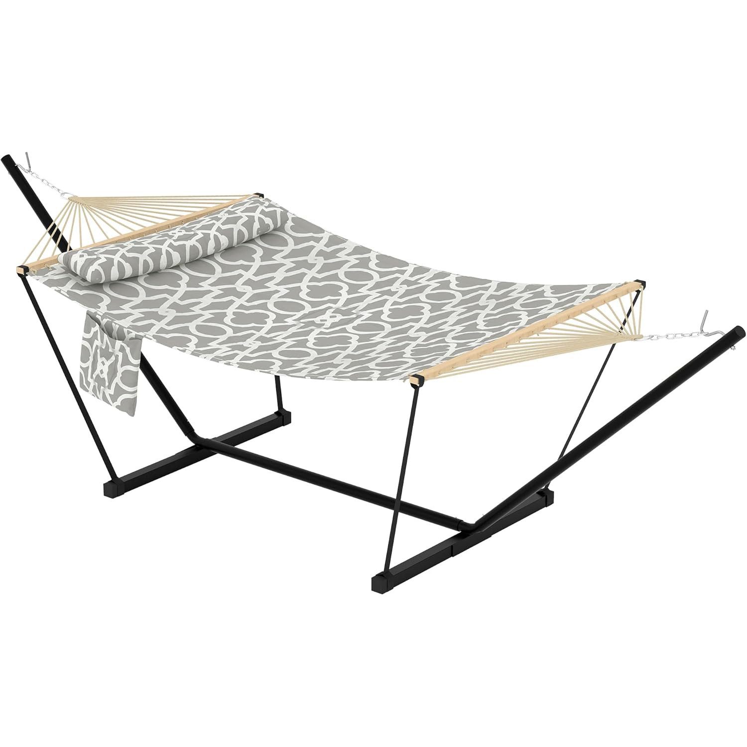 GarveeMore Hängematte für den Außenbereich mit robustem,verstellbarem Stahlgestell, tragbare Doppelhängematte für Terrasse, Garten, Strand und Hinterhof