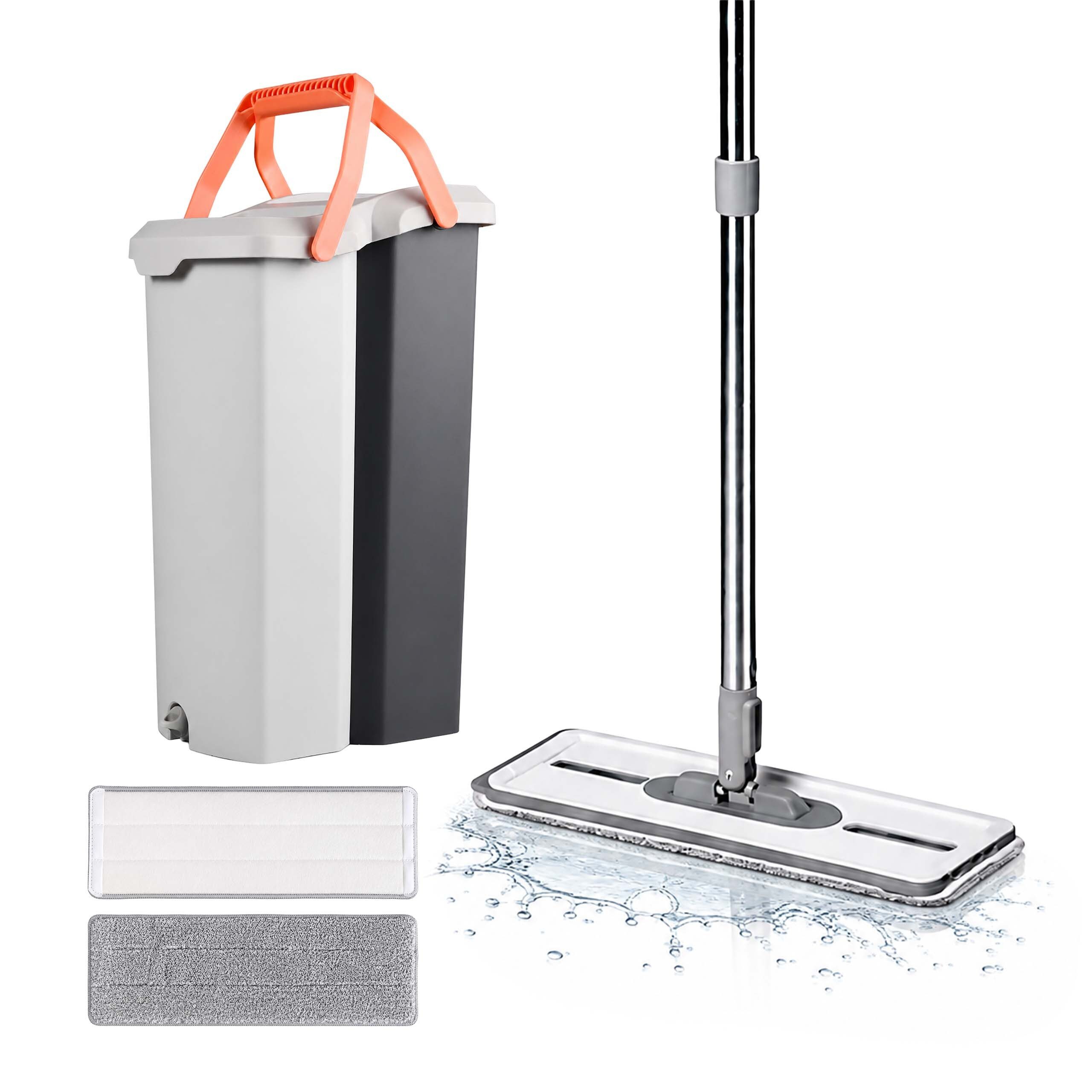 relaxdays Wischmopp-Set Flachmopp Set 2 Kammern, (4-St)