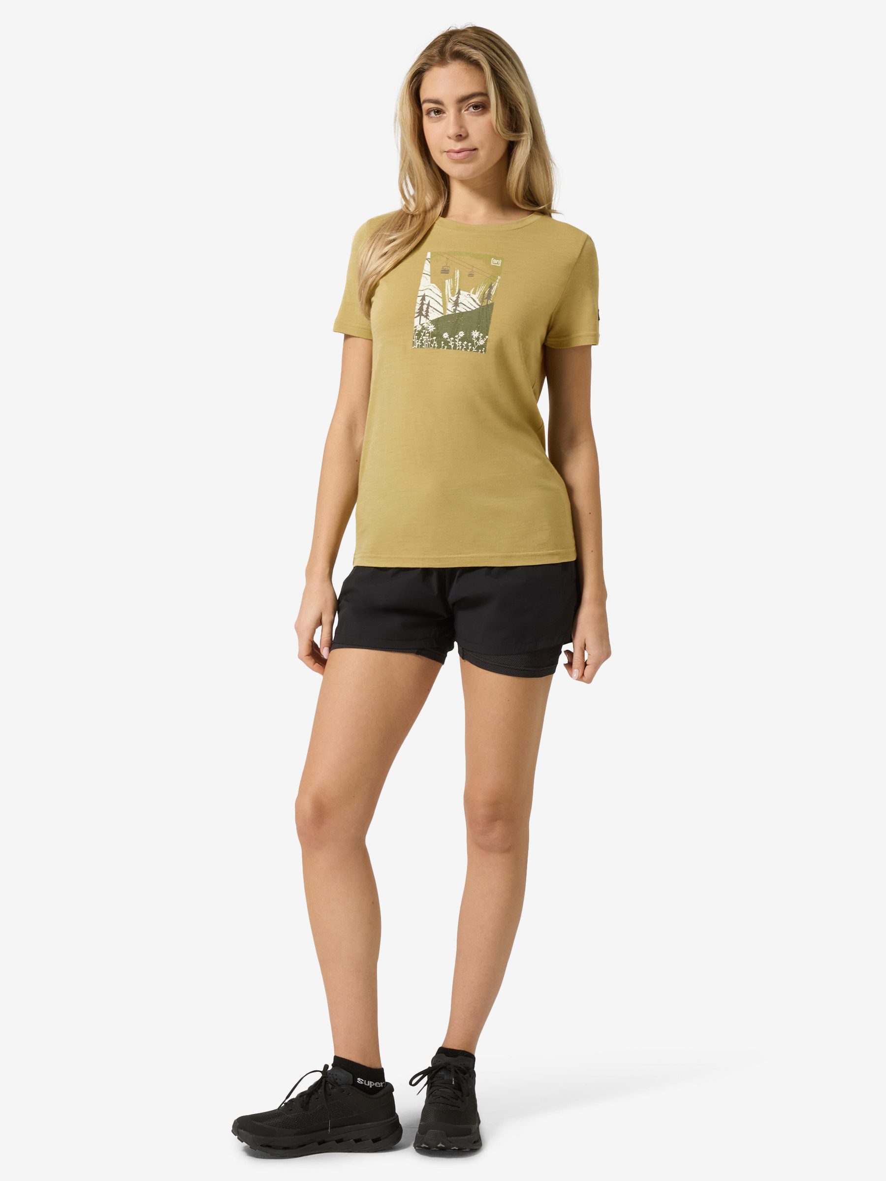 SUPER.NATURAL T-Shirt für Damen, Merino W SUMMER GONDOLA TEE mit Sommer-Motiv, atmungsaktiv