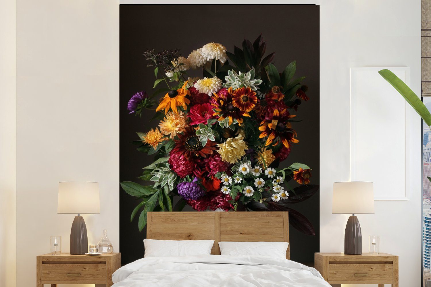 MuchoWow Fototapete Stilleben - Blumenstrauß - Farbe, Matt, bedruckt, (3 St), Montagefertig Vinyl Tapete für Wohnzimmer, Wandtapete