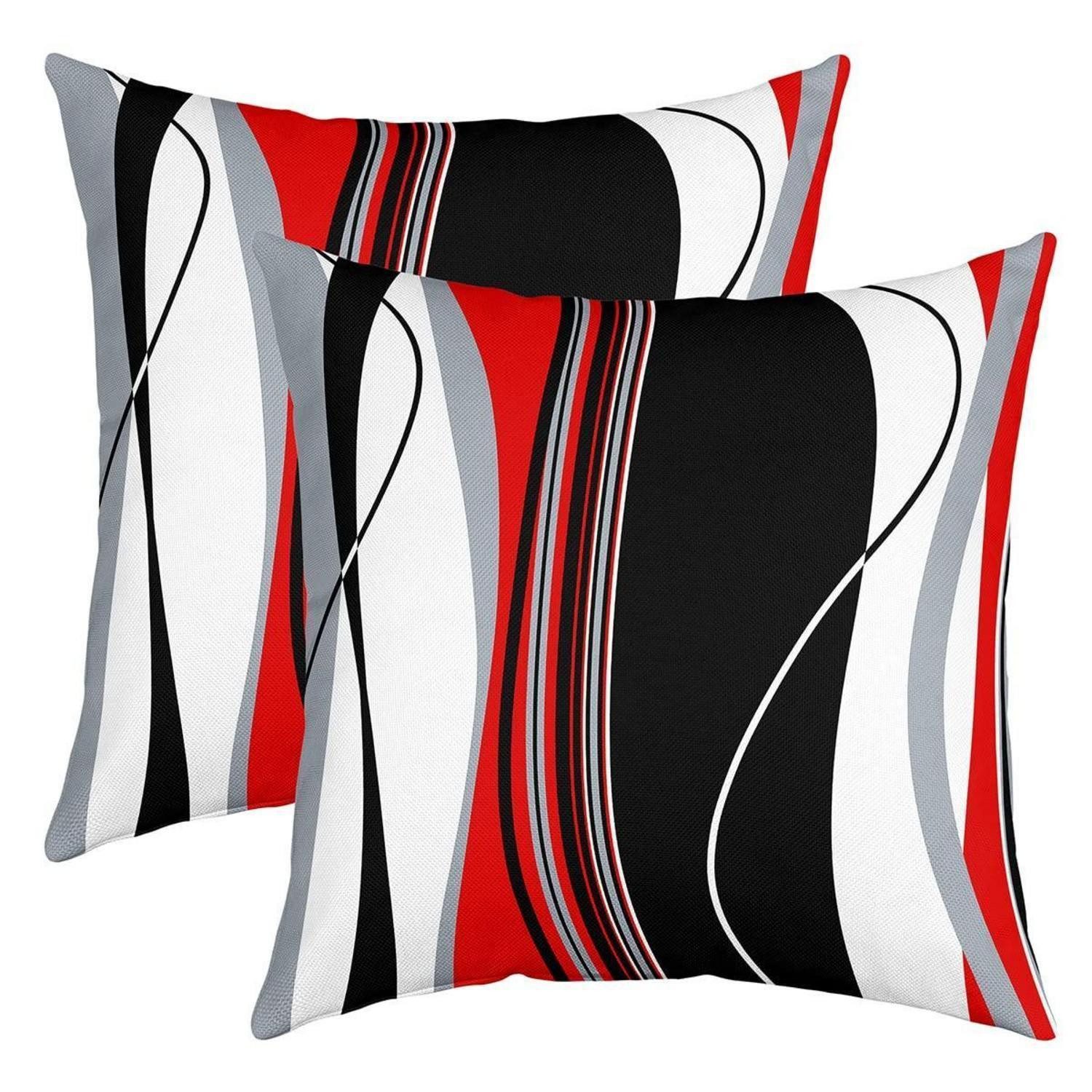 LuxusKollektion Kissenbezug Kissenbezüge 2er Set 50x50cm Geometrie Abstrakt Rot Blau Grau, (2 Stück)