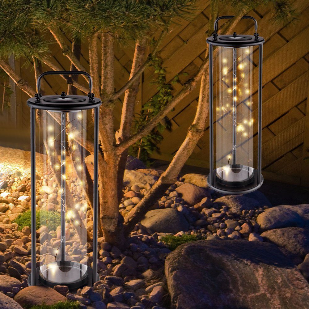 etc-shop Warmweiß, Stehlampe Garten Standleuchte verbaut, schwarz Glas Außen-Tischleuchte, LED-Leuchtmittel Balkon fest Solar LED