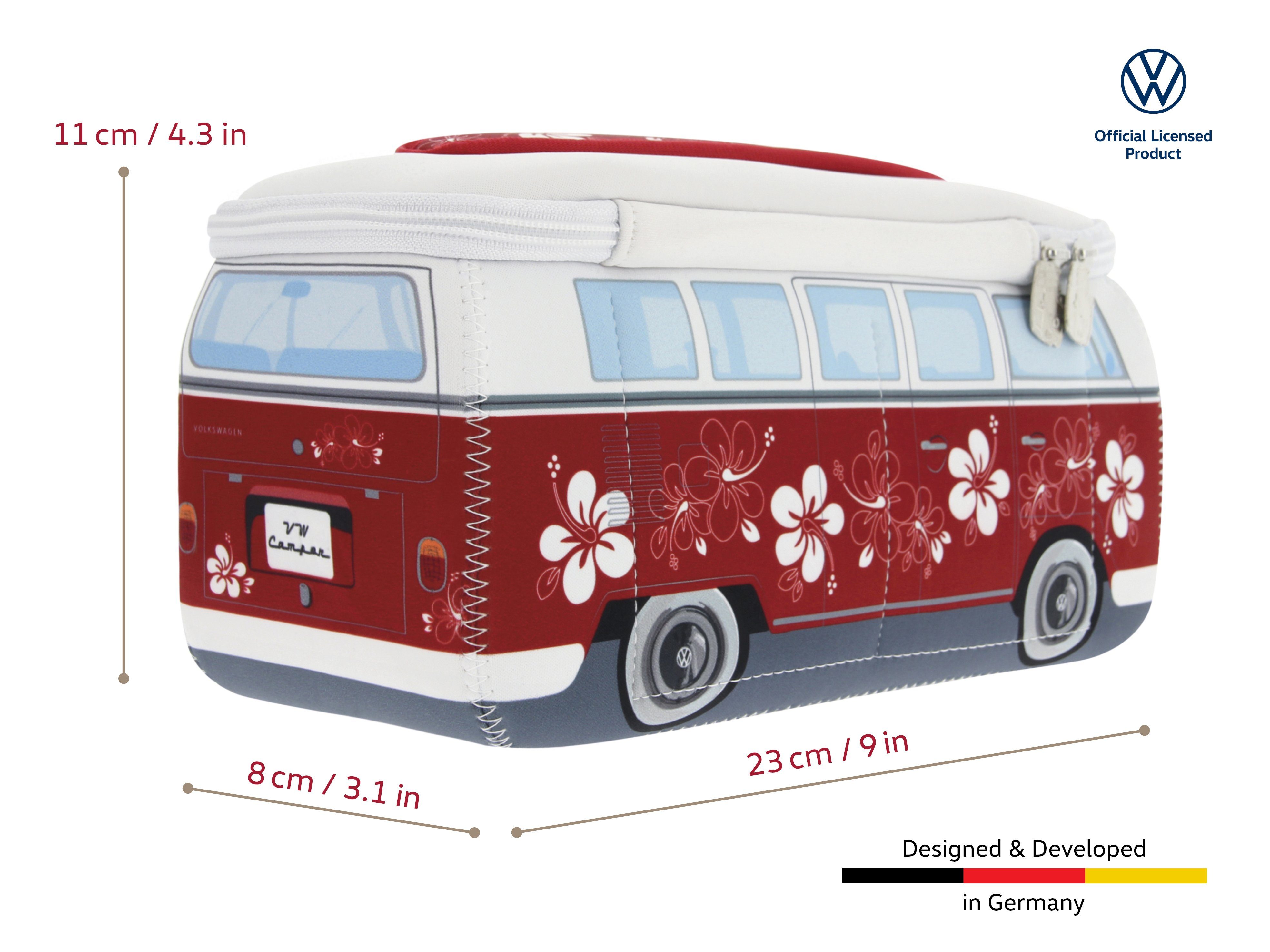 VW Collection by BRISA Kulturbeutel Volkswagen Neopren Schminktasche, Reisebeutel, funktionale Kosmetiktasche im T1 Bulli Bus Design, 23x11x8 cm