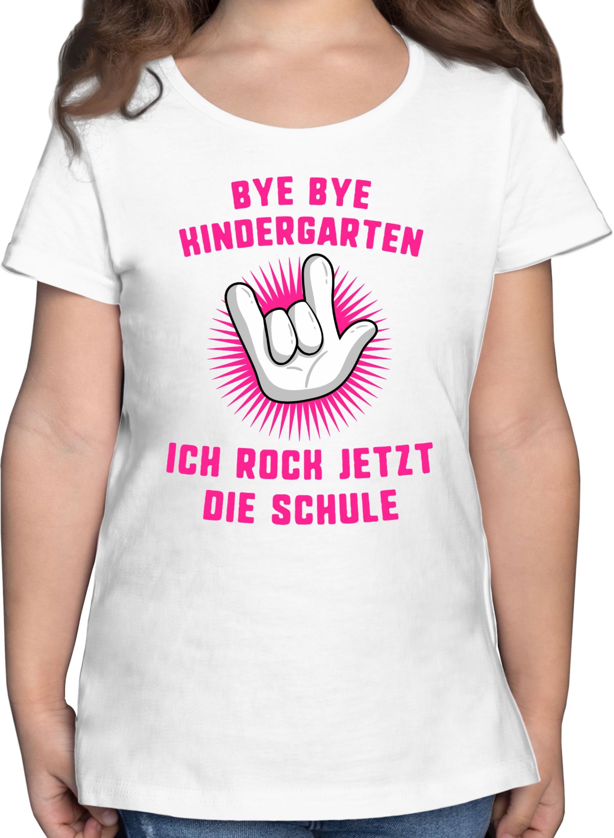 Bye rock Bye Kindergarten Mädchen Einschulung T-Shirt jetzt Weiß ich Shirtracer 2 die fuchsia Schule