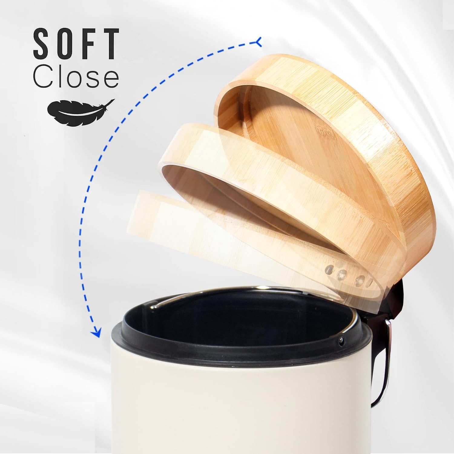 Zedelmaier Mülleimer Kosmetikeimer Mülleimer Bad Abfalleimer mit Deckel aus Bambus, Abnehmbarer Inneneimer, Softclose