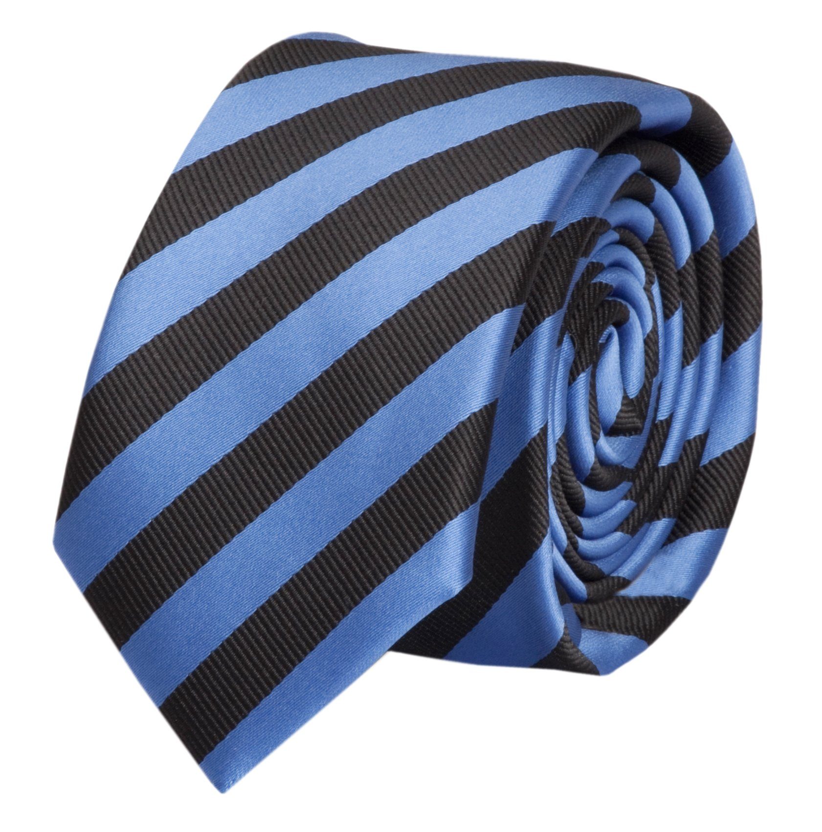 Schlipse Schmal in Gestreift) Farini Blautöne Milano/Black Blue (6cm), klassische Fabio Männer - Box, (ohne Schwarz Blau Krawatten 6cm - Krawatte Herren