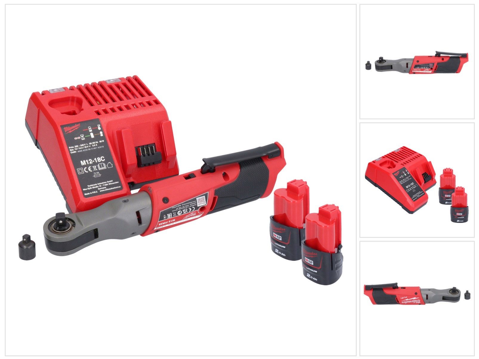 Milwaukee Umschaltknarre M12 FIR38-202 Akku Ratsche 12 V 75 Nm 3/8" 1/4" + 2x Akku 2,0 Ah + La