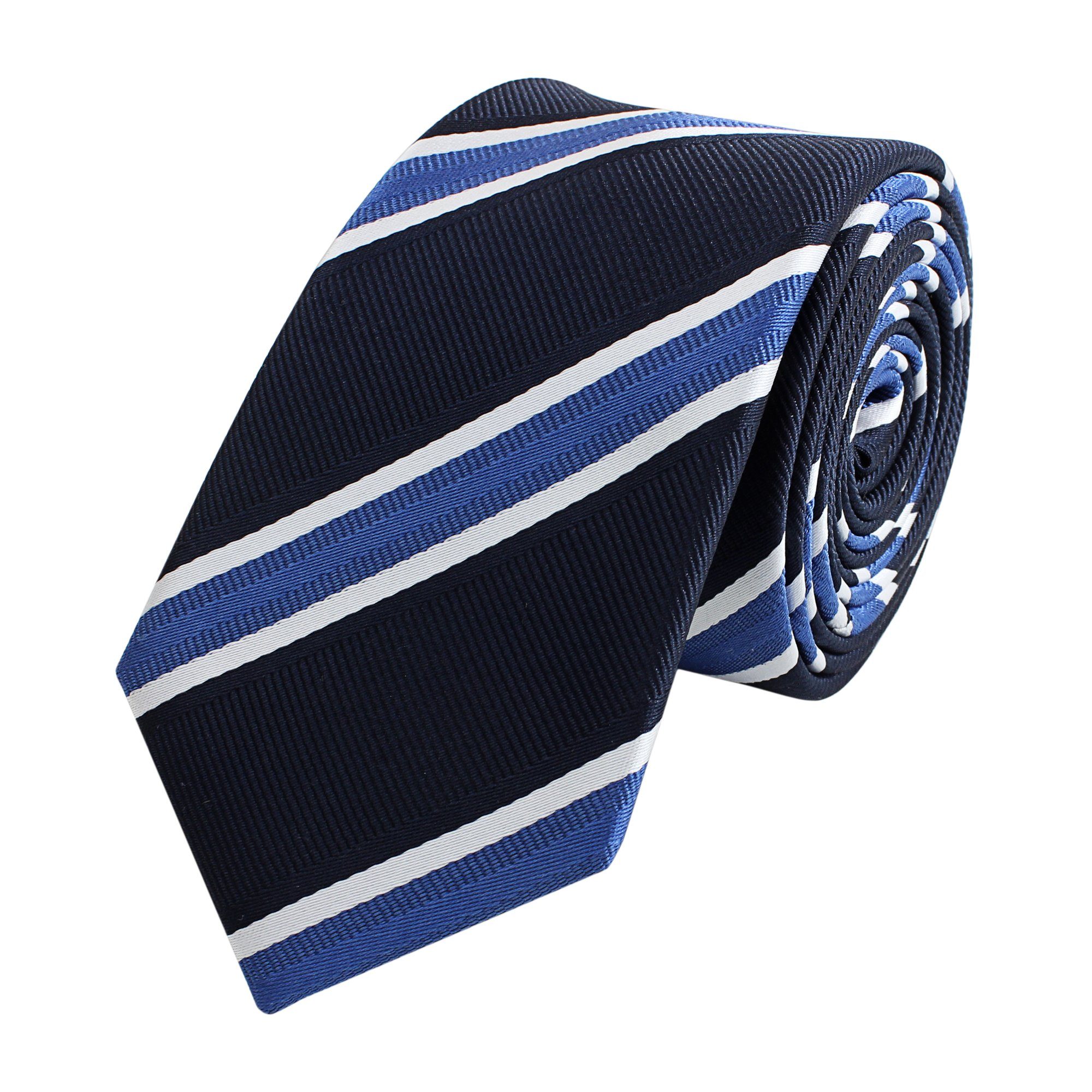 Fabio Farini Krawatte gestreifte Herren Krawatte - Tie mit Streifen in 6cm oder 8cm Breite (ohne Box, Gestreift) Breit (8cm), Schwarz/Royalblau/Weiß