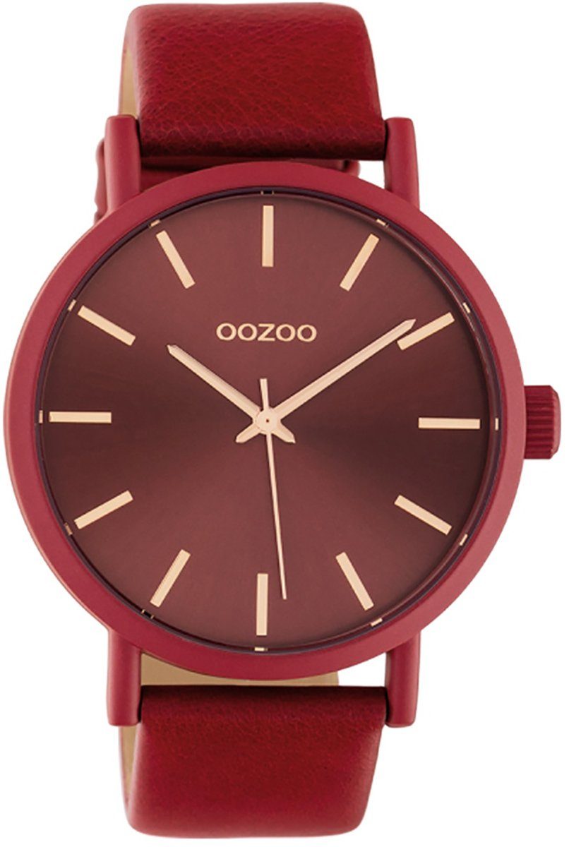 OOZOO Quarzuhr »Oozoo Damen Armbanduhr rot«, (Armbanduhr), Damenuhr rund,  groß (ca. 42mm), Lederarmband, Fashion-Style