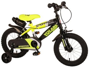 TPFSports Kinderfahrrad Volare Sportivo 14 Zoll mit 2x Handbremse, 1 Gang, (Jungsfahrrad - Jungen Kinderrad - ohne Schaltung - Sicherheitsgriffe), 14 Zoll mit Stützräder + Getränkehalter - Neon Gelb