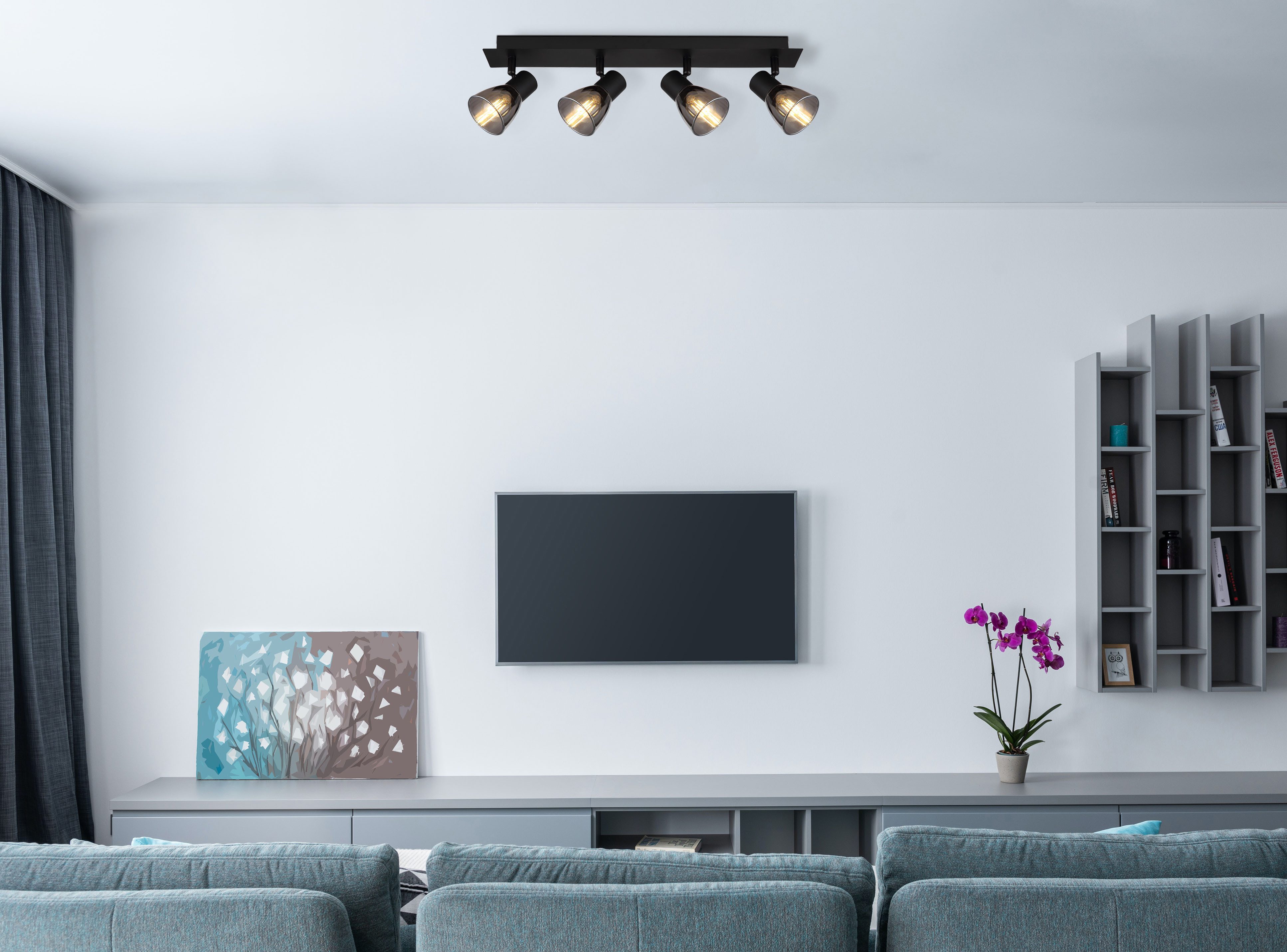 GLOBO LIGHTING Deckenstrahler CLAUDE, ohne Leuchtmittel, Deckenspot/schwarz/Glas rauchfarben