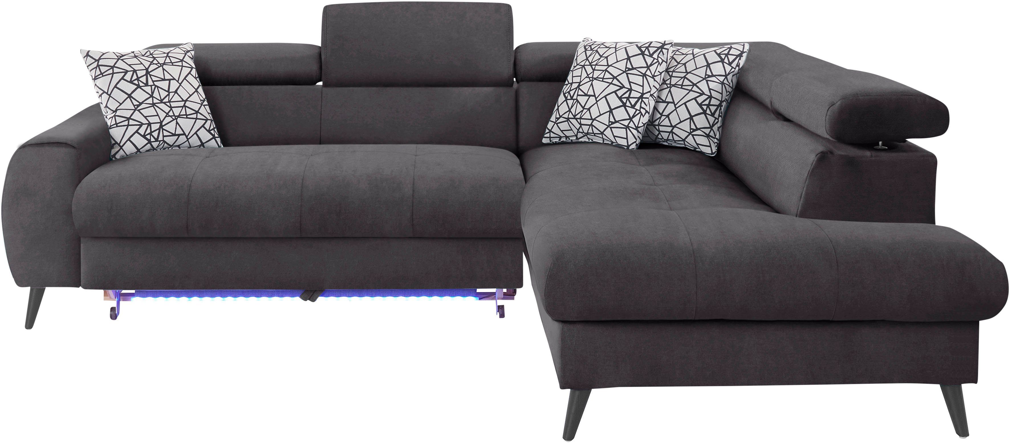 COTTA Ecksofa Mia L-Form mit 3 Zierkissen, wahlweise mit Bettfunktion, Bettkasten, Beleuchtung & Wireless-Charger. Reduzierter Preis € 1.249,99. Unverbindliche Preisempfehlung € 2.399,00