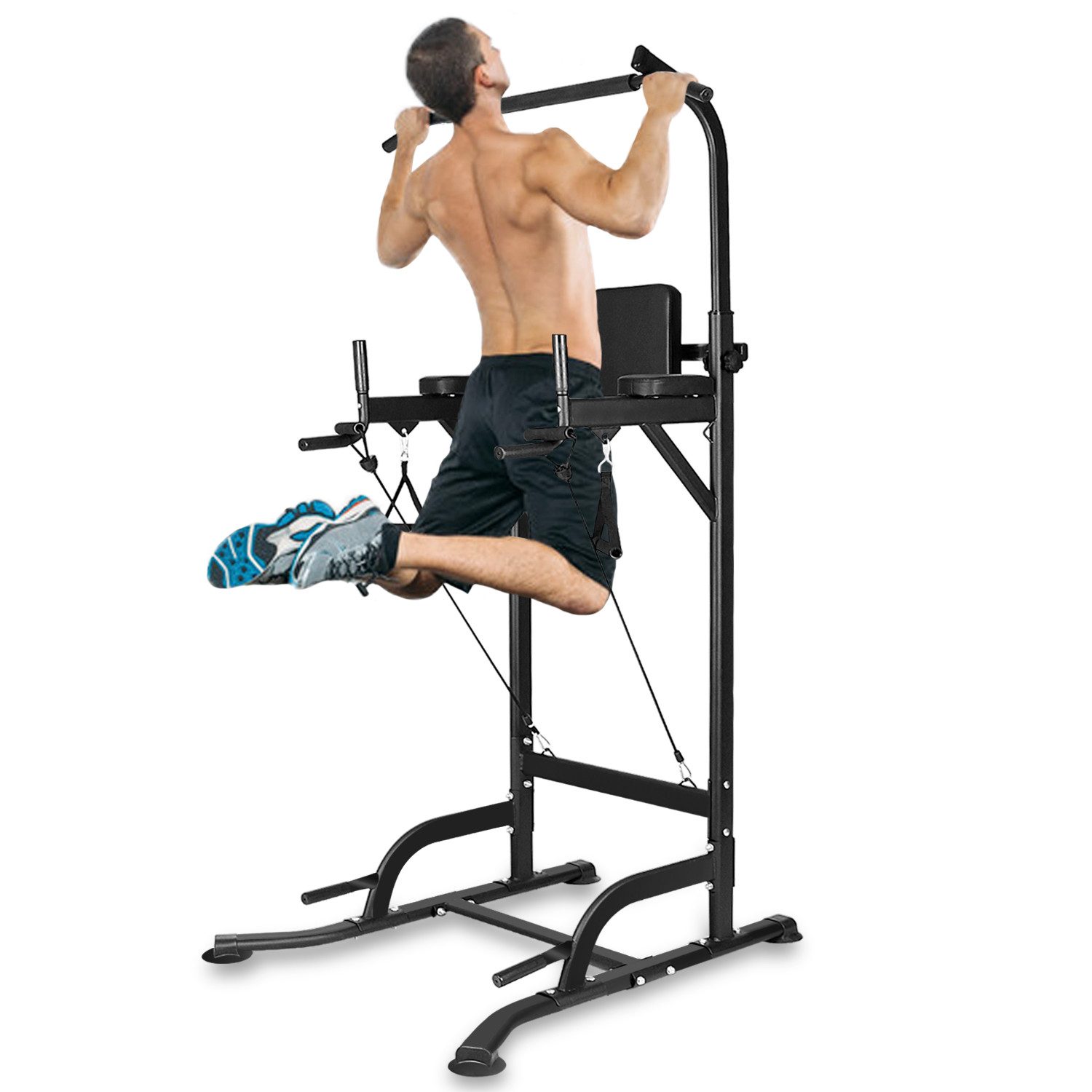 BIGZZIA Trainingsstation Fitnessstation Kraftstation mit Klimmzugstange für zu Hause, höhenverstellbar 180 - 230 cm, Belastbarkeit 150 kg