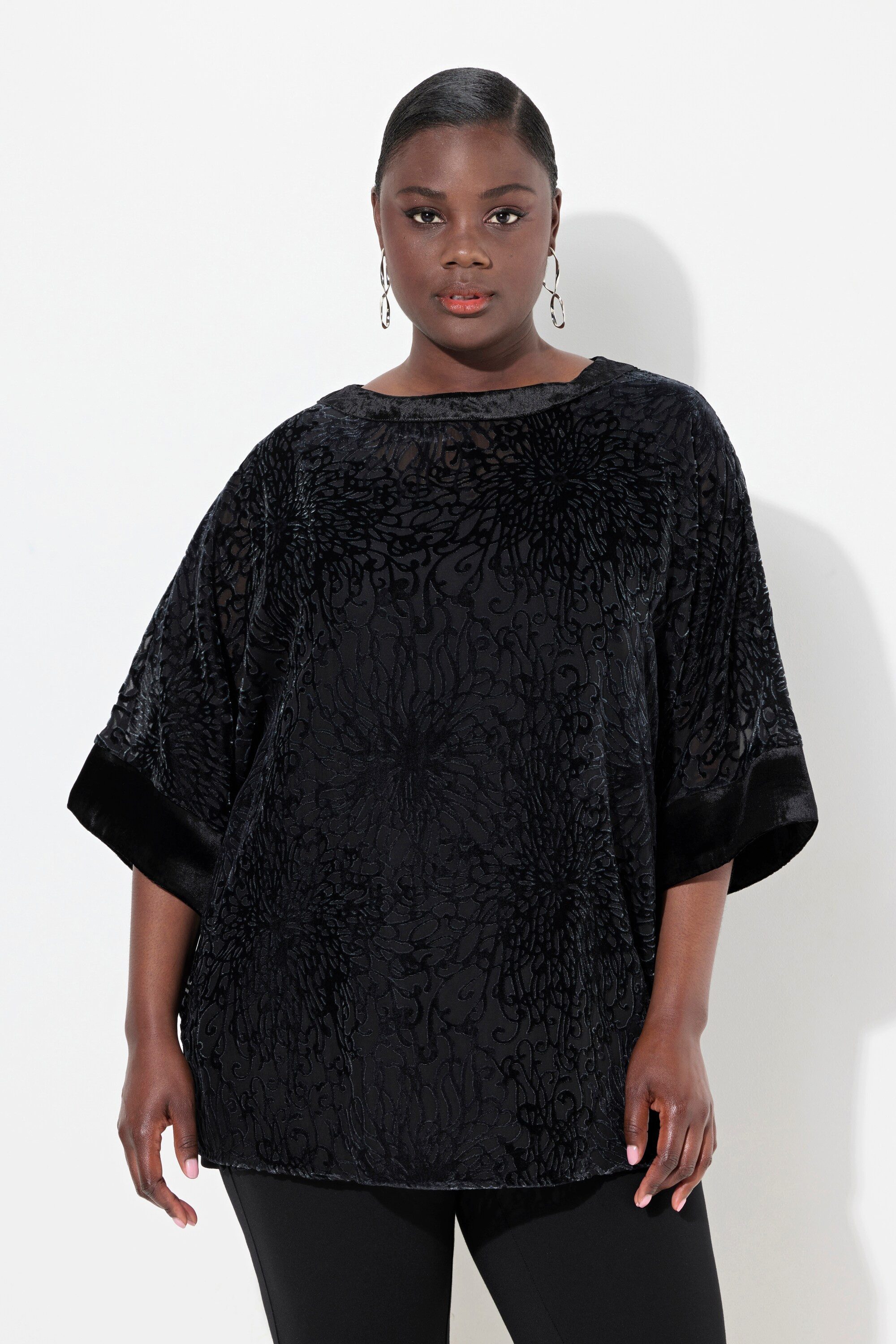 Ulla Popken Druckbluse Bluse Ausbrenner-Samt Oversized günstig online kaufen