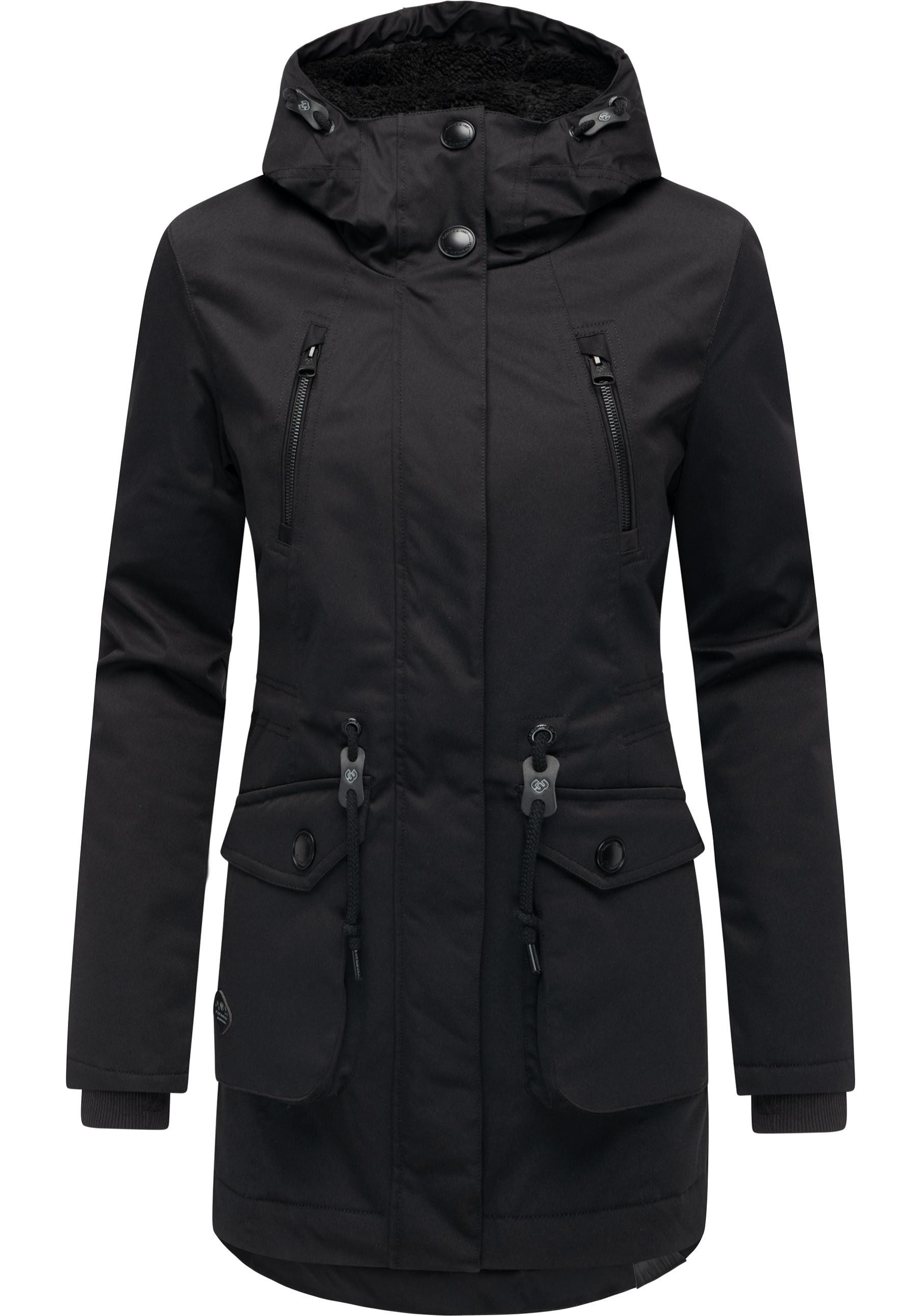 Ragwear Kurzmantel Ellsa YOUMODO Winterparka mit auffälligen Taillenzugkordeln und Kapuze