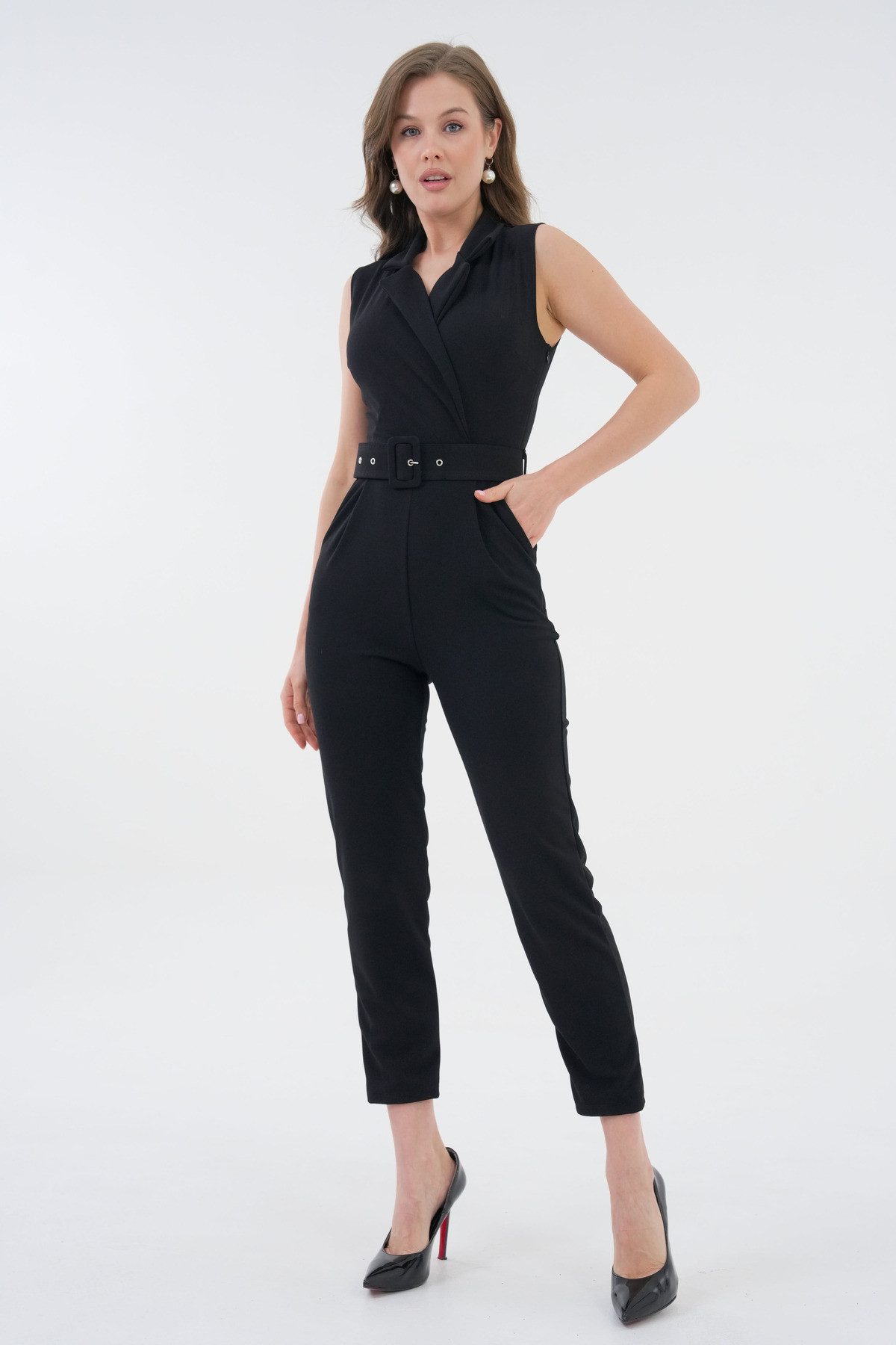 WOMAN VISION Overall Damen Stretch Scuba Crepe Stoff Seitentasche Gürtel Sl günstig online kaufen