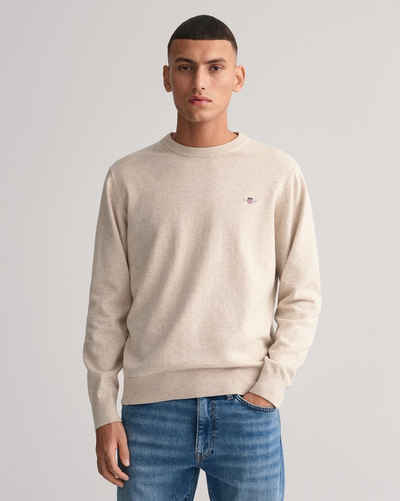 Gant Rundhalspullover Classic Cotton C-Neck Premium Strickpullver aus weicher 100% Baumwolle, Übergangspullover