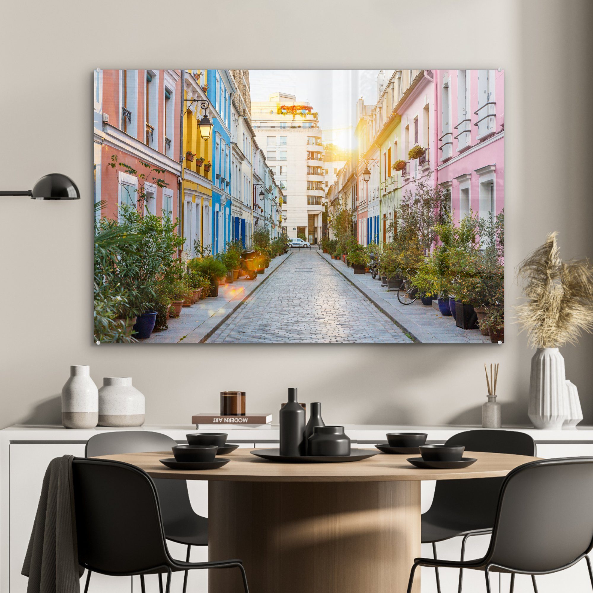 MuchoWow Acrylglasbild Eine vielfarbige Straße & Sonnenaufgang, bei Wohnzimmer Schlafzimmer (1 St), Acrylglasbilder