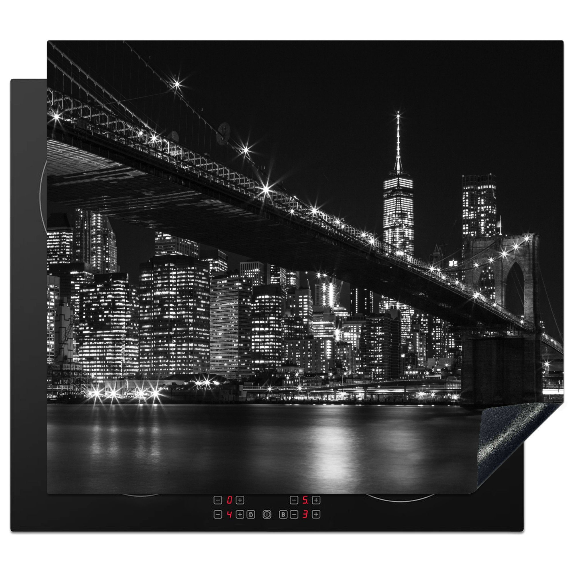 MuchoWow Herdblende-/Abdeckplatte New York - Brooklyn - Brücke, Vinyl, (1 tlg), 59x52 cm, Ceranfeldabdeckung für die küche, Induktionsmatte