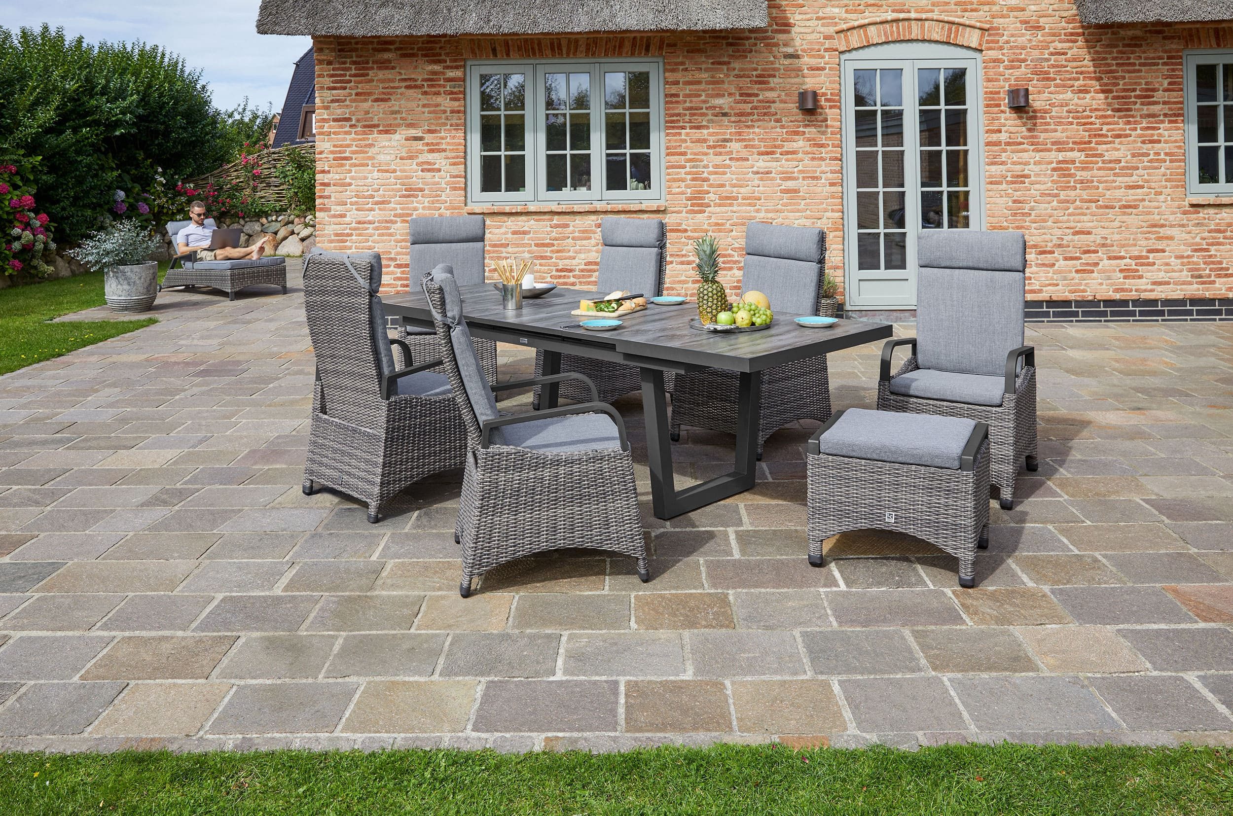 LC Garden Garten-Essgruppe Komido Dining Set VI Sitzgruppe Gartenset grau-mix