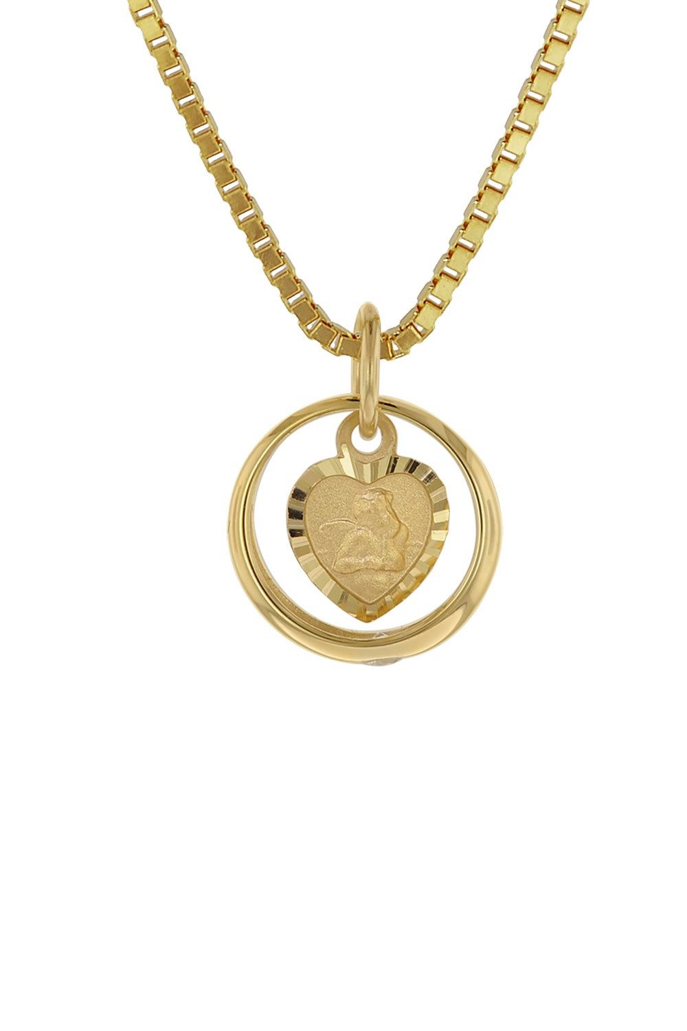 trendor Kette mit Anhänger Taufring mit Amorherz Gold 585 an goldplattierter Silberkette