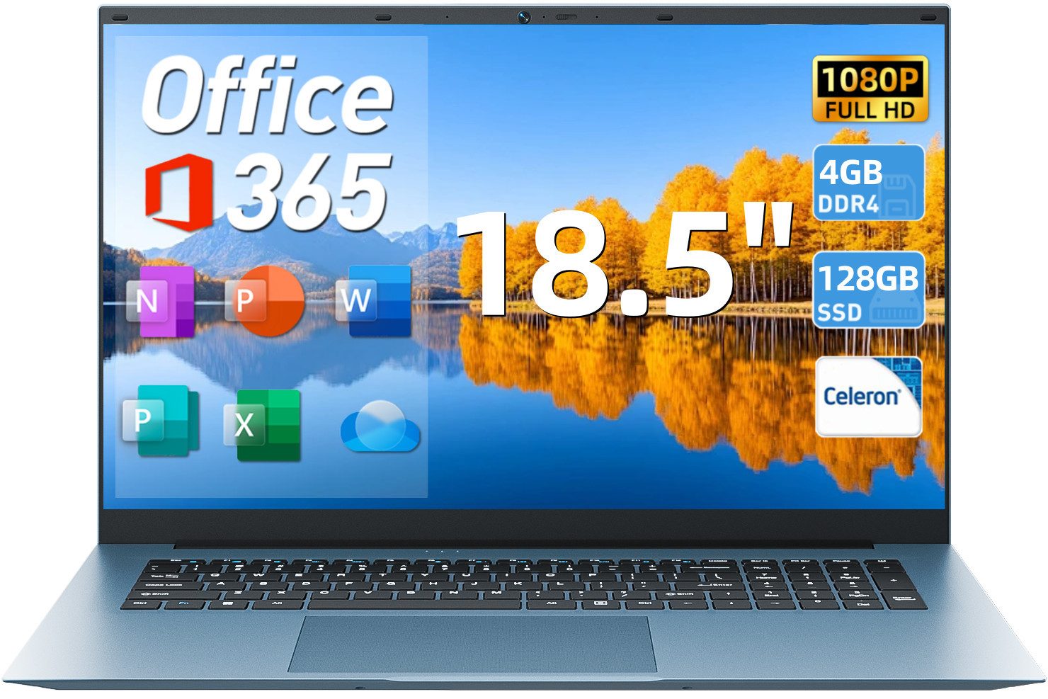 MENGHU 18,5 Zoll Laptop für Homeoffice & Alltag Windows 11 Microsoft 365 Notebook (Intel Celeron N5095, 4 GB, 128 GB SSD)