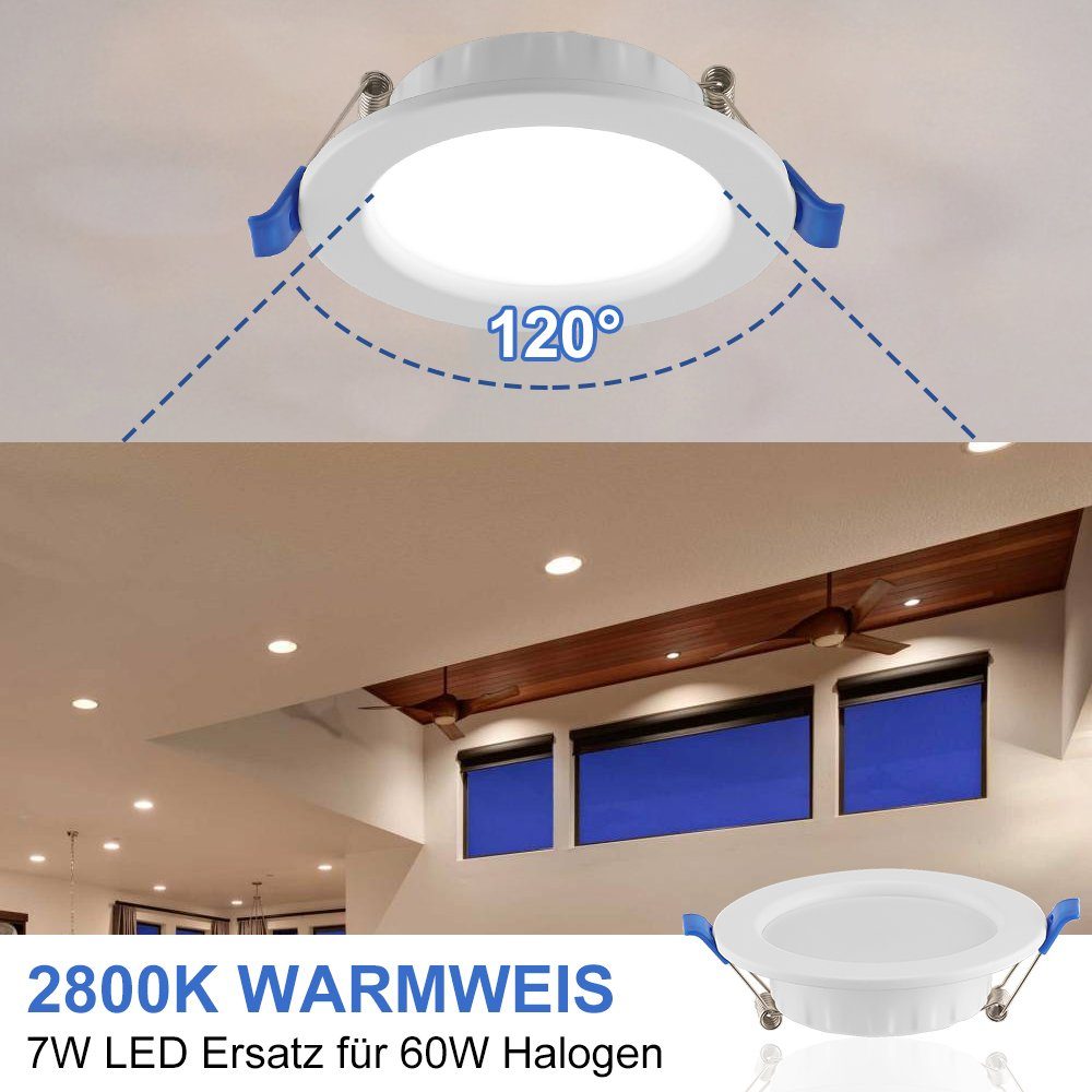 Weiß fest 10x 650LM, Warmweiß, oyajia Büro LED Einbauleuchte LED Badzimmer Spot 7W Küche für IP44, Einbaustrahler,Dimmbar, LED LED Flur integriert,