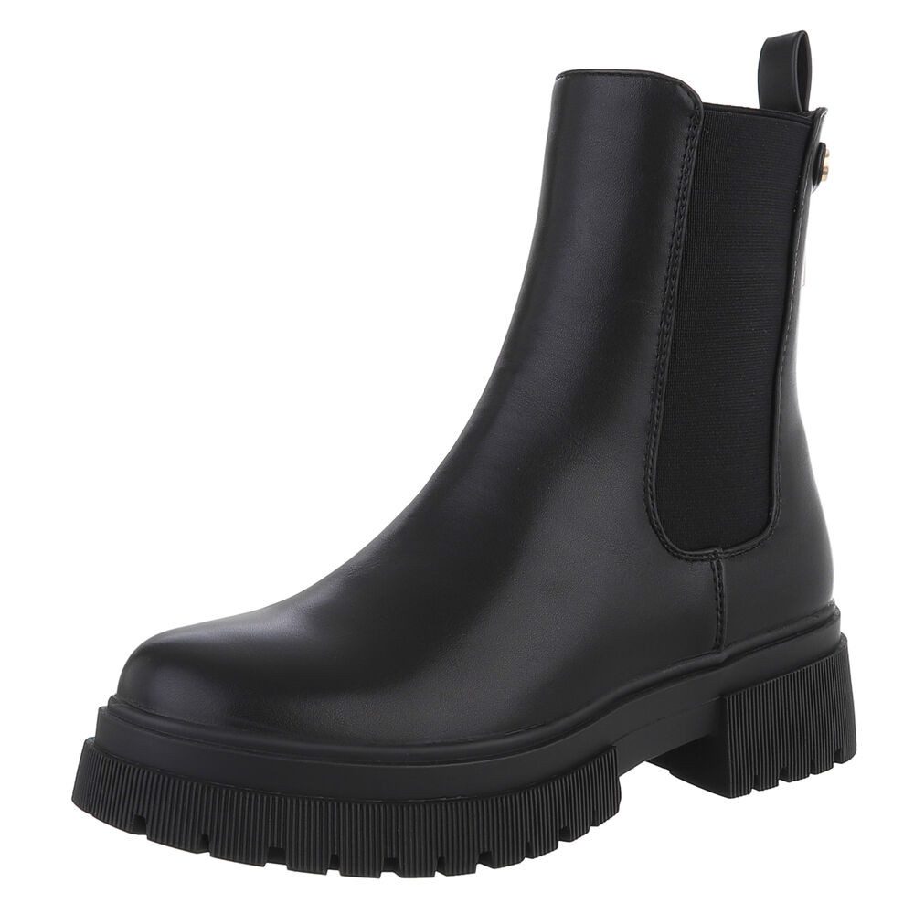 Ital-Design Stylischer Chelsea Boot mit elastischen Einsätzen für Damen Plateaustiefelette (90515139) Blockabsatz Півчобітки in Schwarz