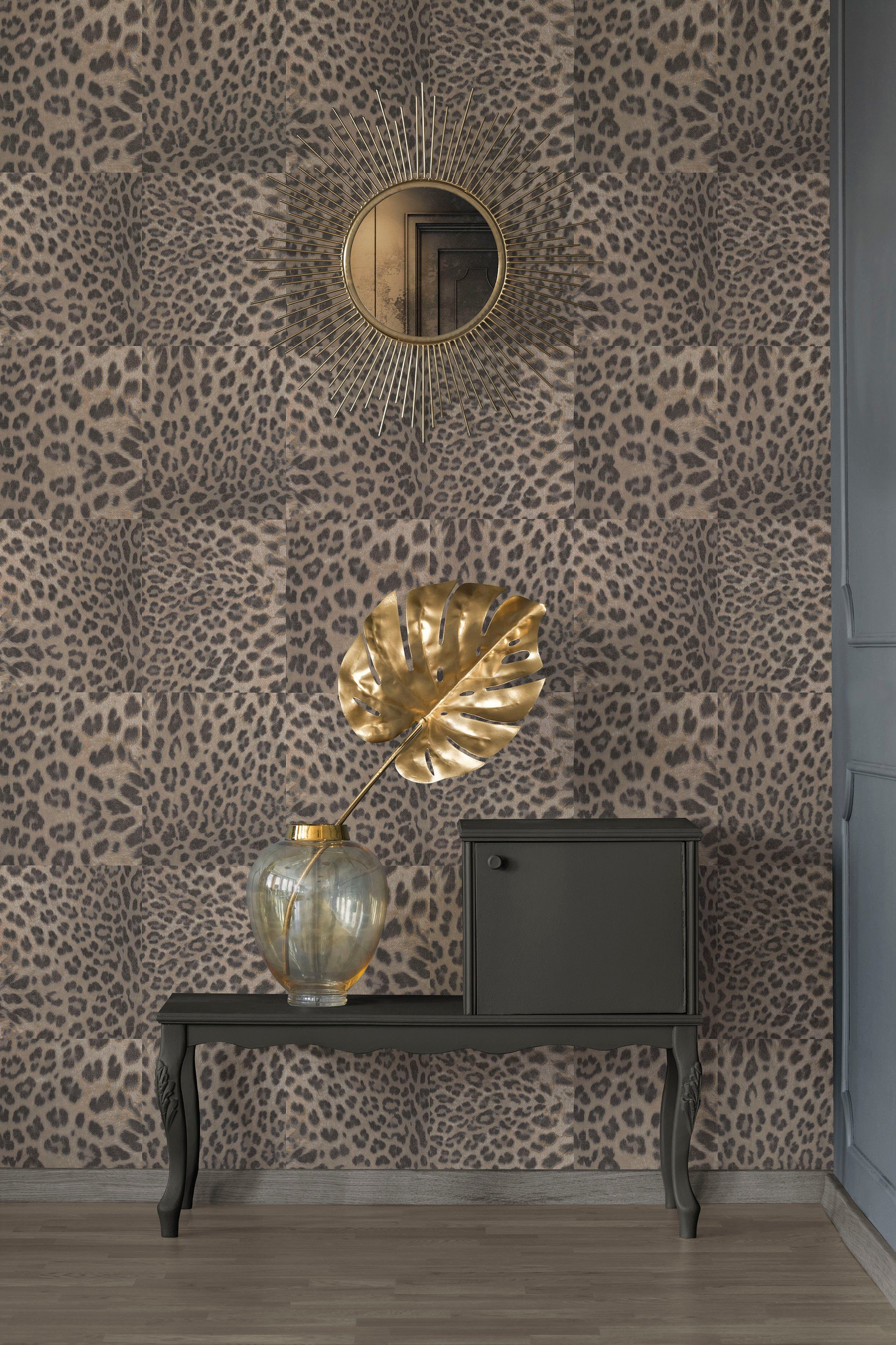 walls Tapete living gemustert, animal Desert Lodge, braun/beige Leopardenmuster print, strukturiert, Fellimitat, Vliestapete