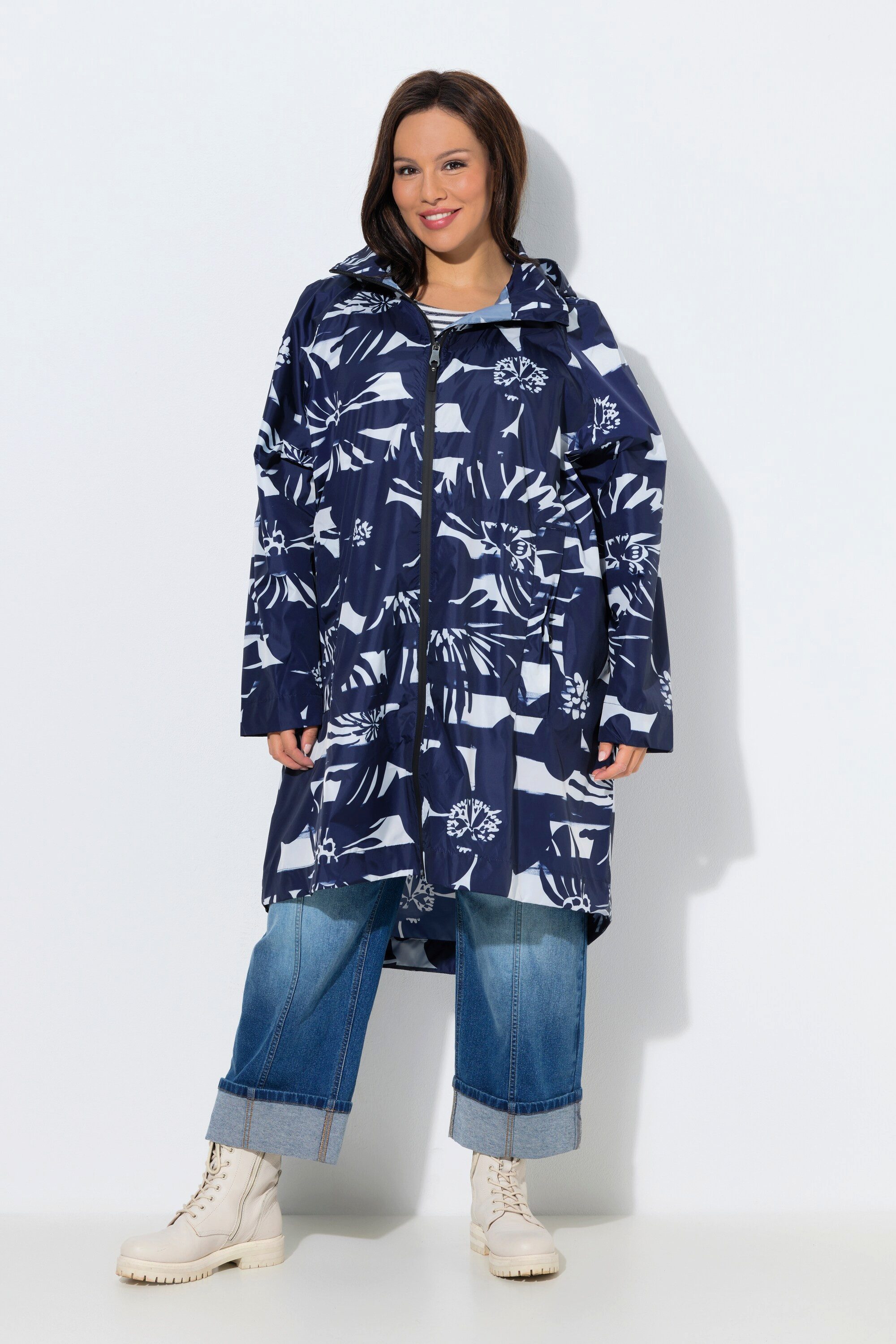Ulla Popken Funktionsjacke HYPRAR Regenjacke Streifen wasserdicht Kapuze