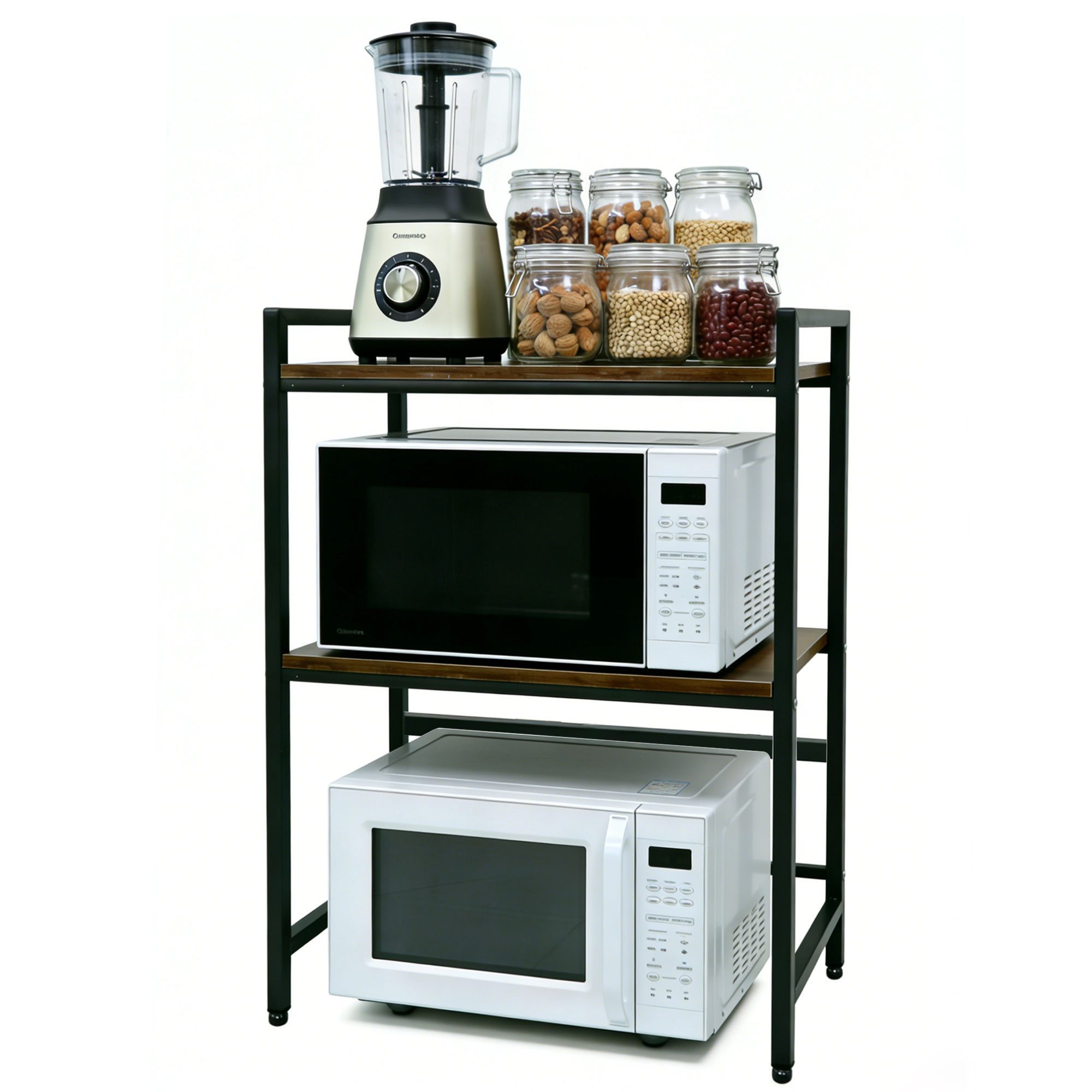 Vornix Standregal Mikrowellenregal 2 Etagen, Küchenregal Arbeitsplatte, stabiler Metallrahmen Ablageregal für Mikrowelle, Backofen, Küchengeräte, Maße 55 x 35 x 85 cm