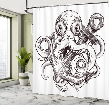 Abakuhaus Duschvorhang Moderner Digitaldruck mit 12 Haken auf Stoff Wasser Resistent Breite 175 cm, Höhe 180 cm, Anker Octopus Tattoo Design