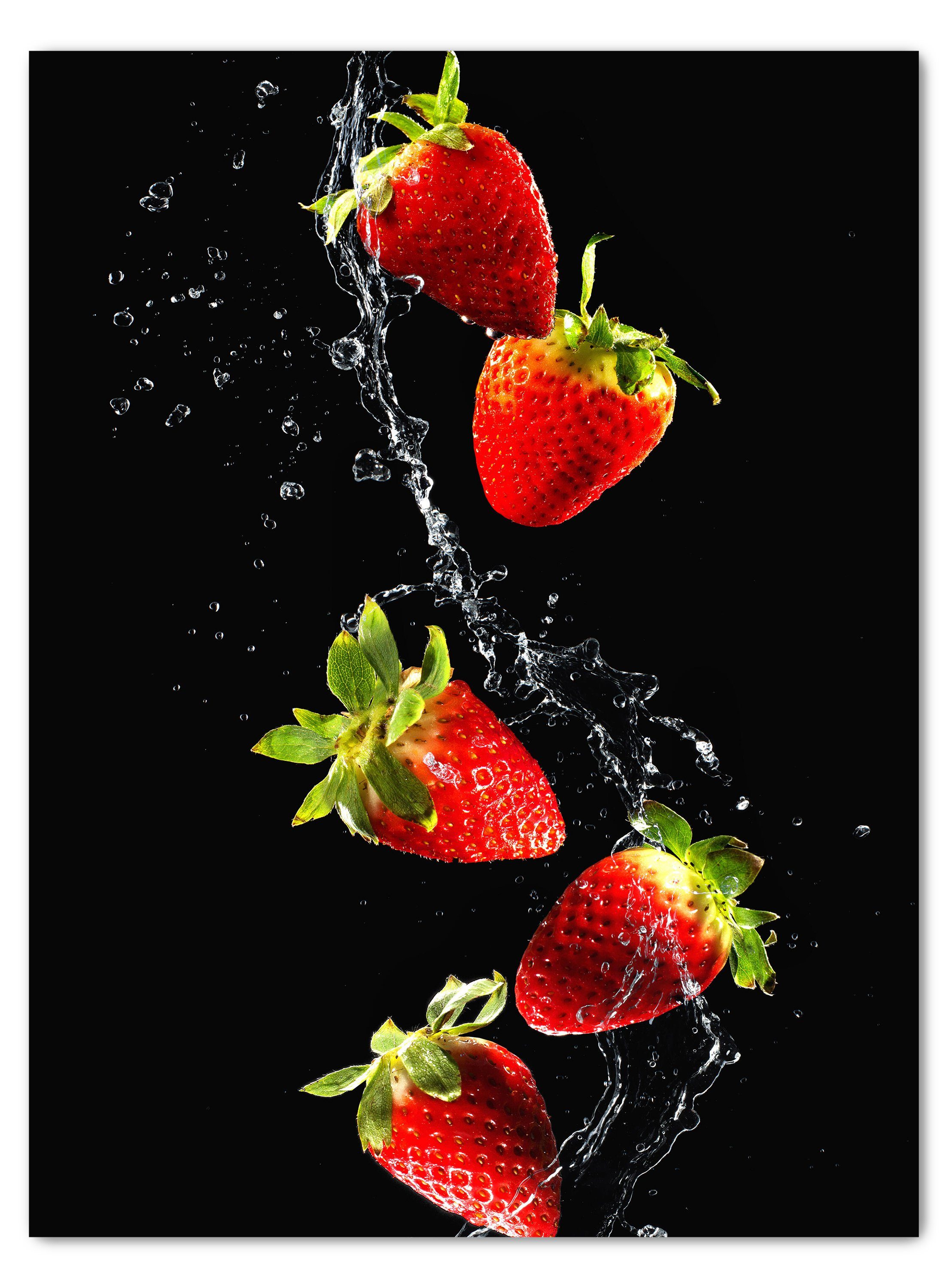 wandmotiv24 Leinwandbild Obst & Gemüse, Hochformat, Erdbeeren & Wasser,  Essen & Trinken (1 St), Wandbild, Wanddeko, Leinwandbilder in versch. Größen