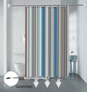 HomeBella Duschvorhang Textil Antischimmel Schimmelresistent Breite 180 cm (Anti-Bakteriell Wasserabweisend Stoff Polyester mit Gewicht), Wasserdicht Waschbar für Dusche Badewanne, mit Duschvorhangringen