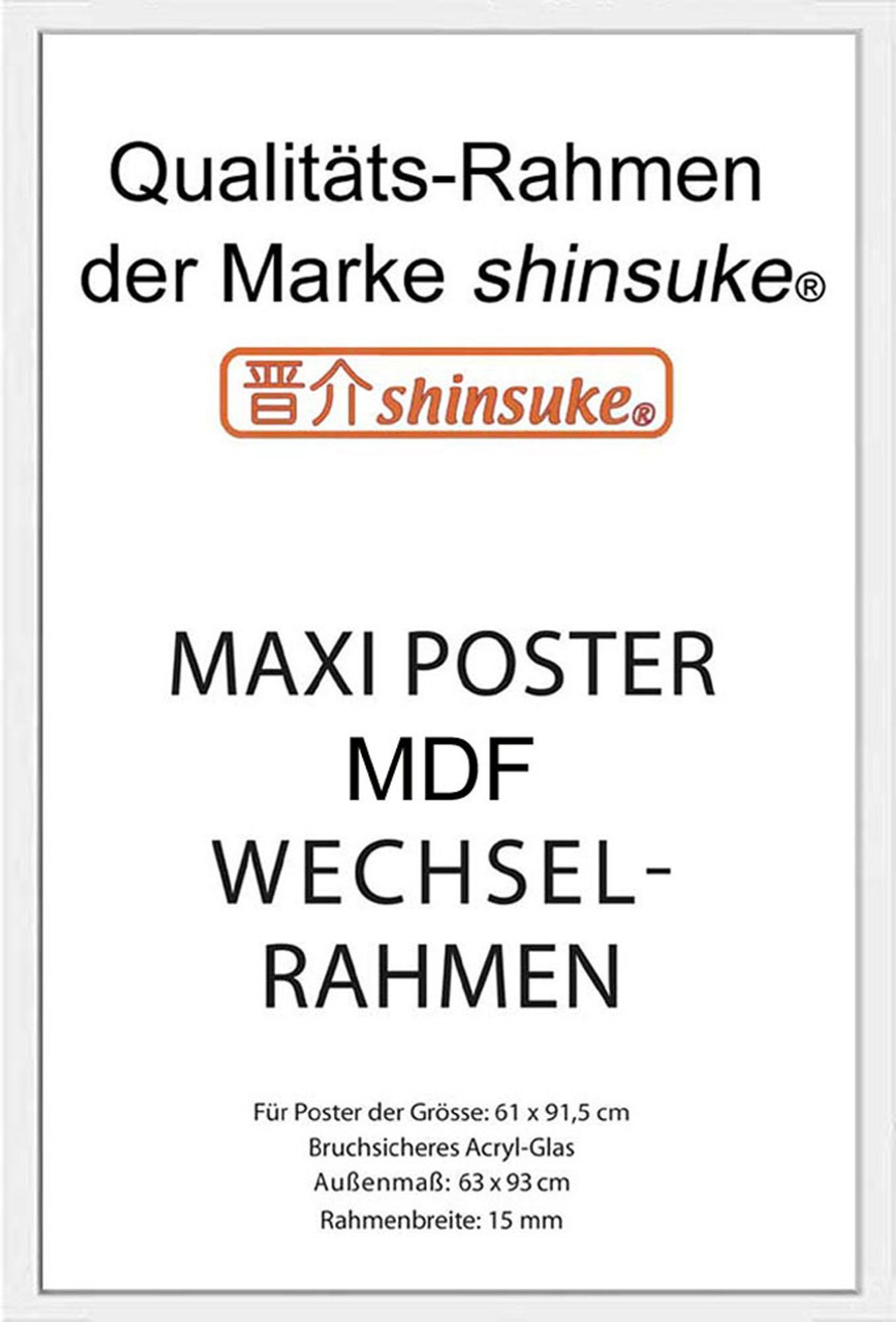 empireposter Rahmen cm, Wechselrahmen, mit Farbe: MDF weiss Shinsuke® Acryl-Scheibe Maxi Größe 61x91,5