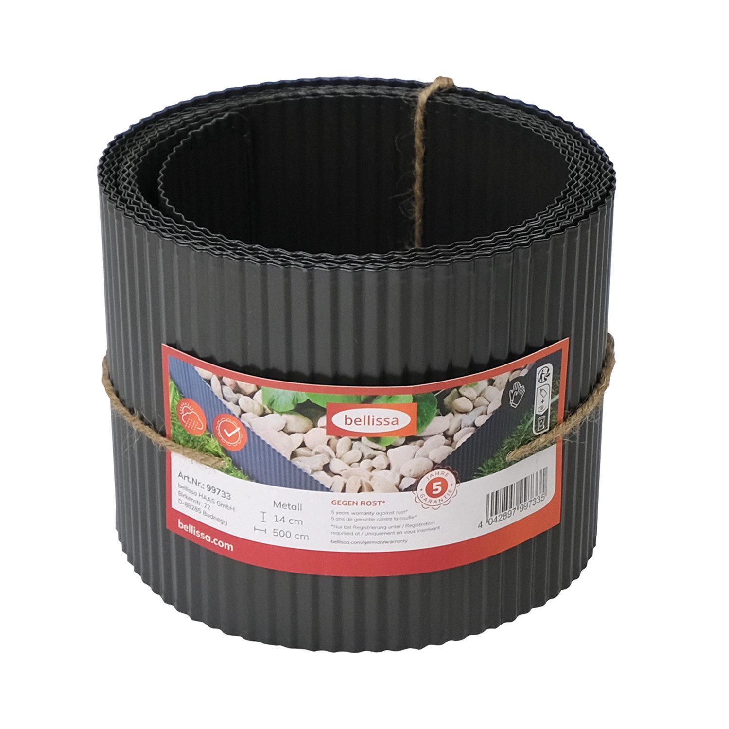 Bellissa Rasenkante kleine Welle anthrazit 5m×14cm – Beeteinfassung Beetabgrenzung, LxH: 500x14 cm
