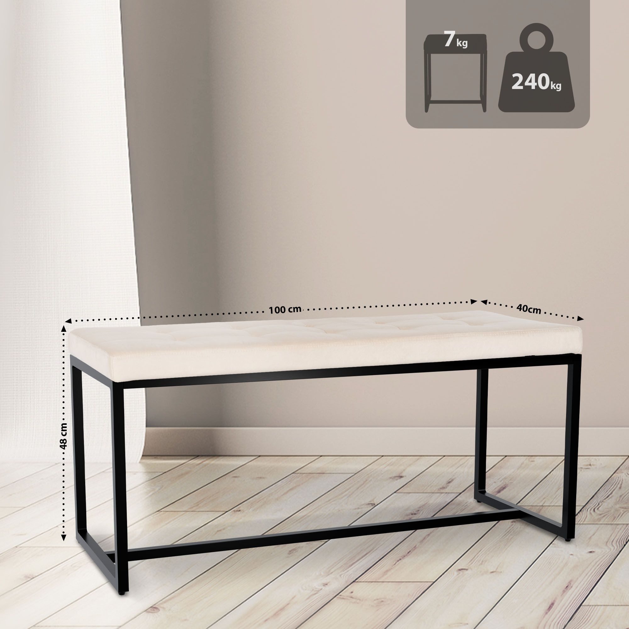 CLP Sitzbank Barci, mit schwarzem Metallgestell, Sitzfläche gepolstert