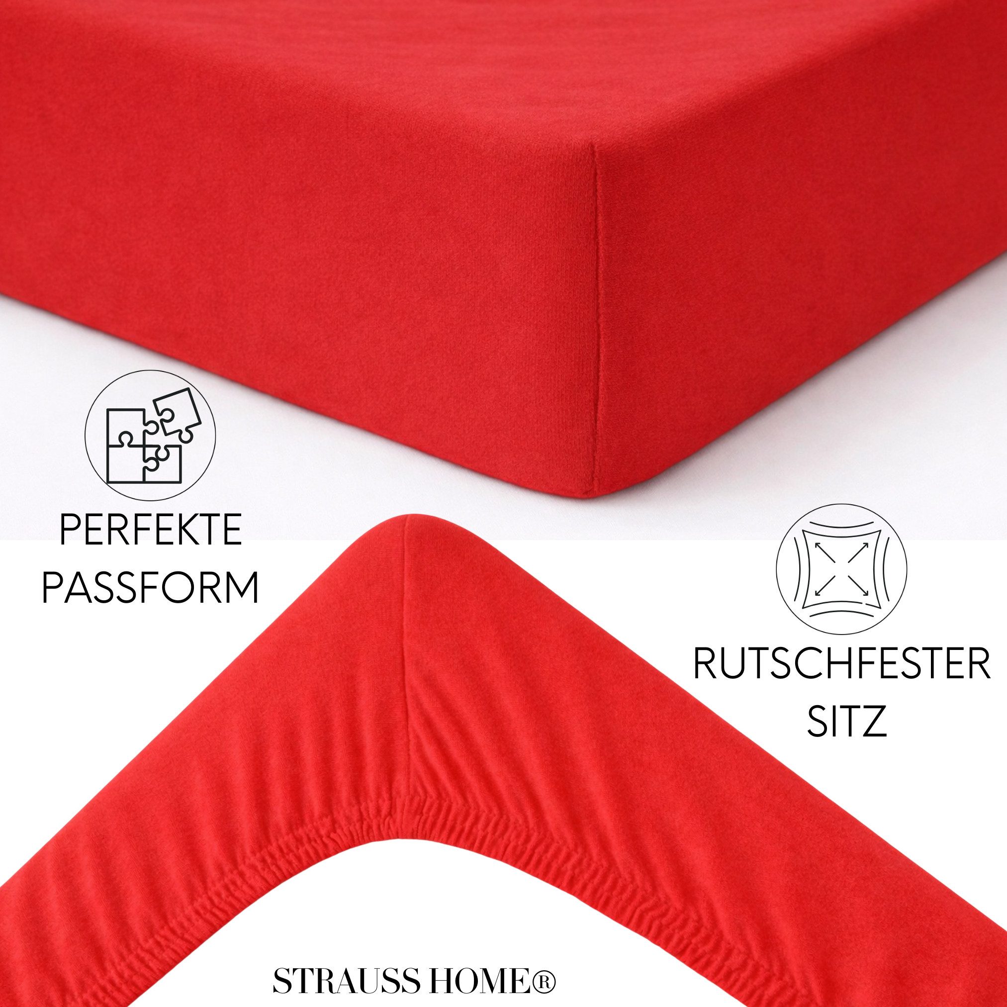 Strauss Home Spannbettlaken Premium 160 g/m² Gekämmte Baumwolle Jersey in Hotelqualität, Gummizug: Rundumgummi, OEKO-TEX®-zertifiziert - Hotelqualität – Formsta – Bild 4 von 5